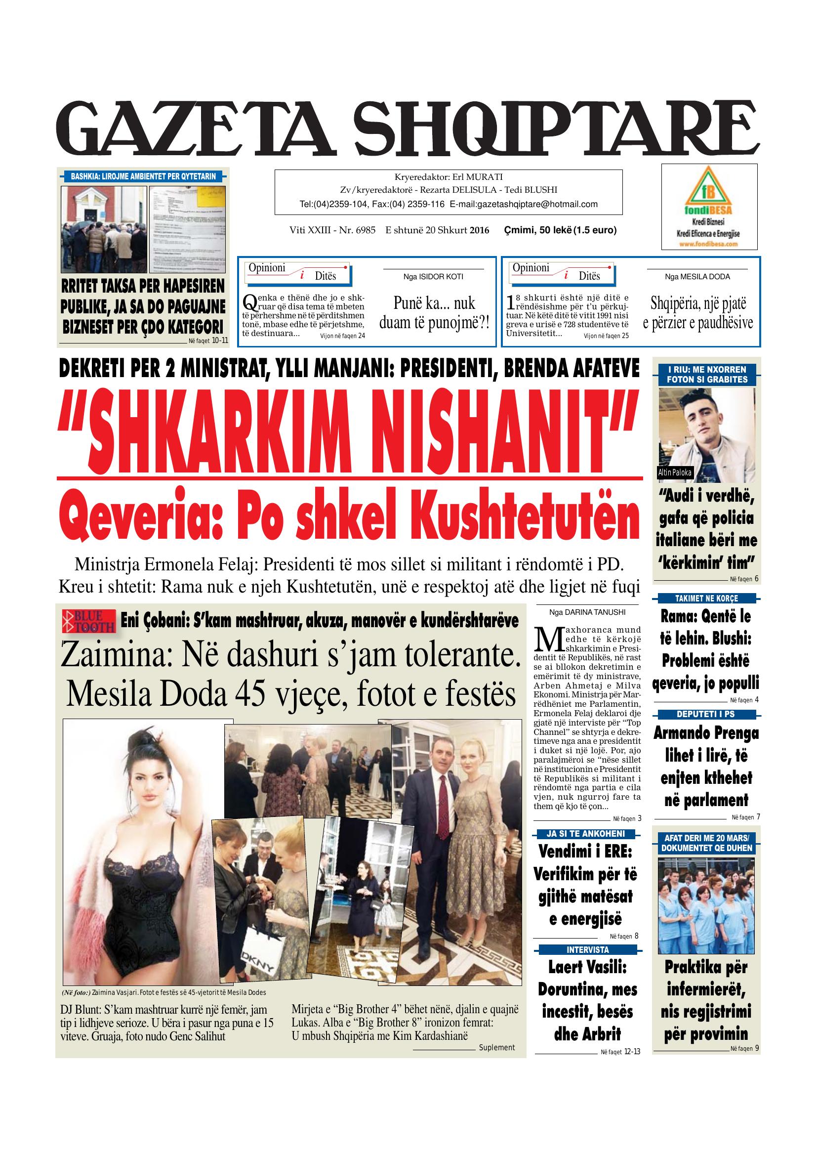 Gazeta Shqiptare 2016-02-20