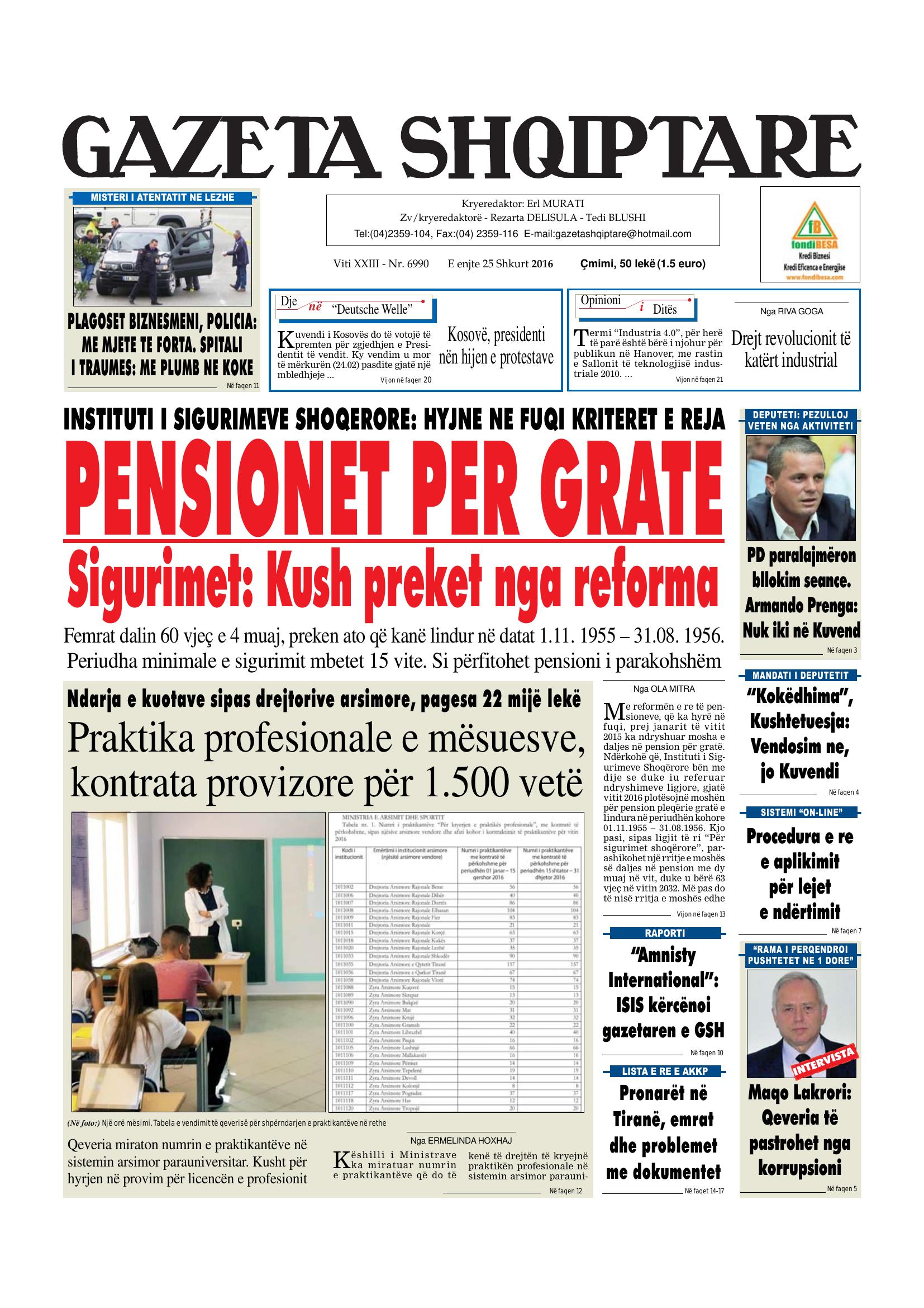 Gazeta Shqiptare 2016-02-25