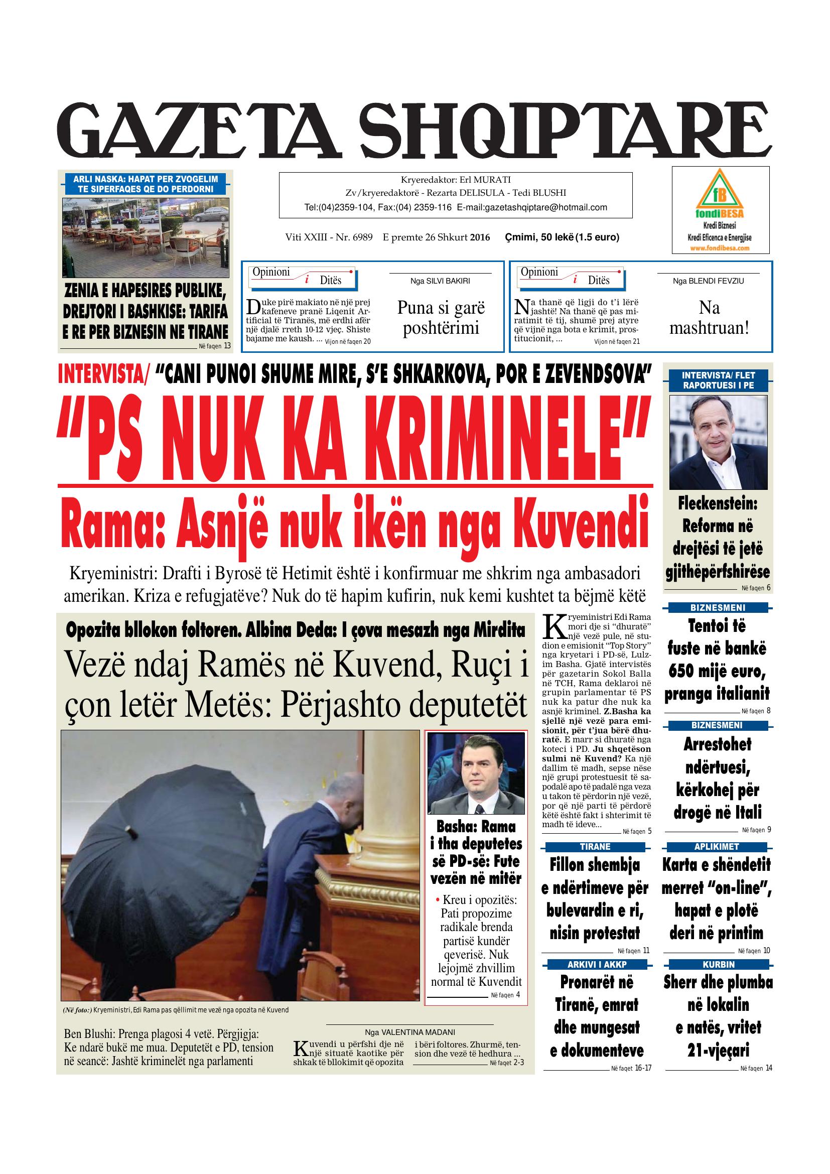 Gazeta Shqiptare 2016-02-26