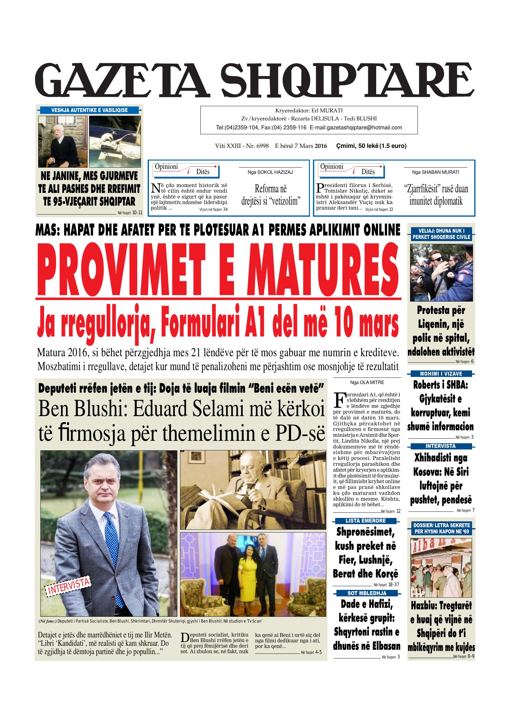 Gazeta Shqiptare 2016-03-07