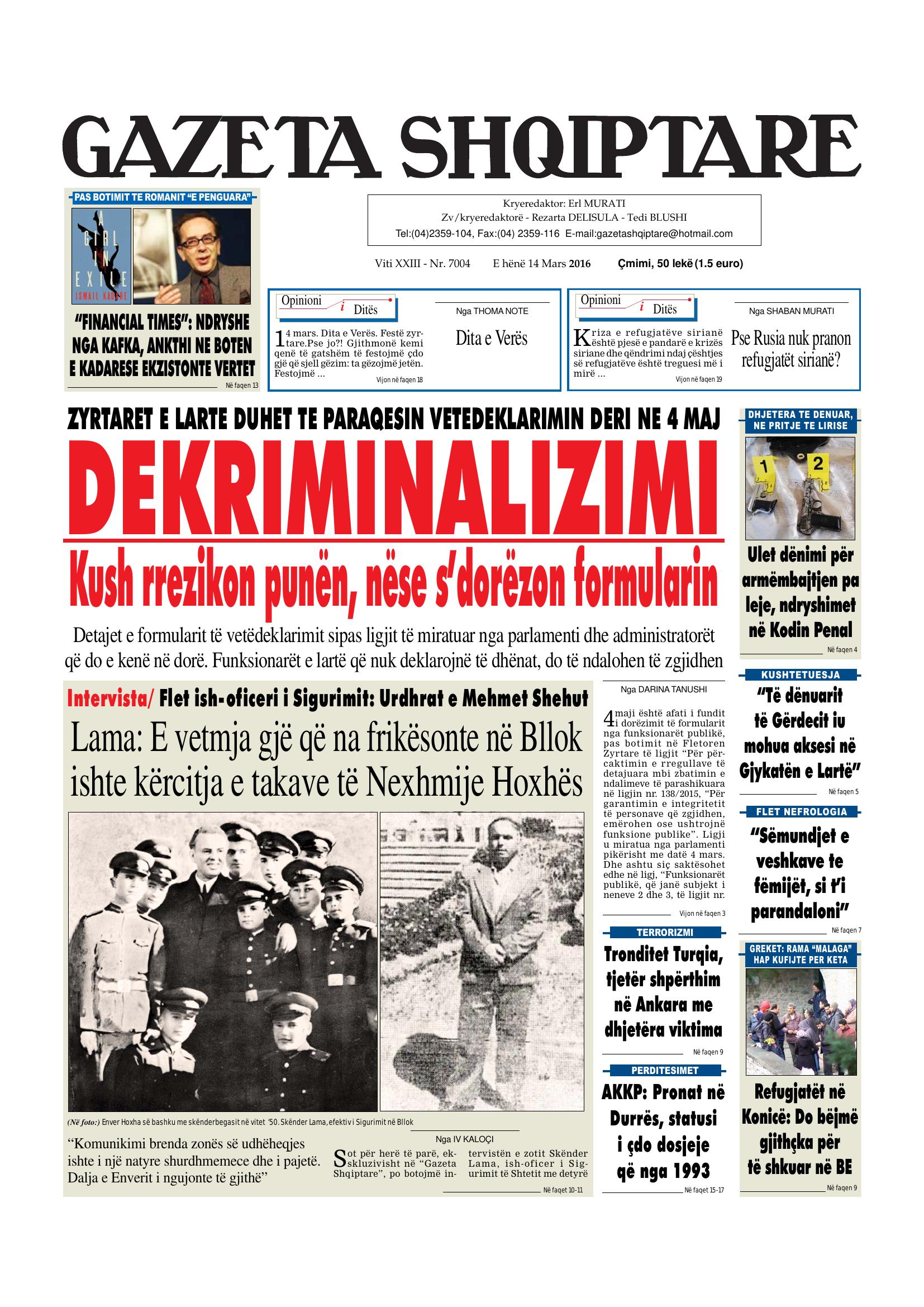 Gazeta Shqiptare 2016-03-14