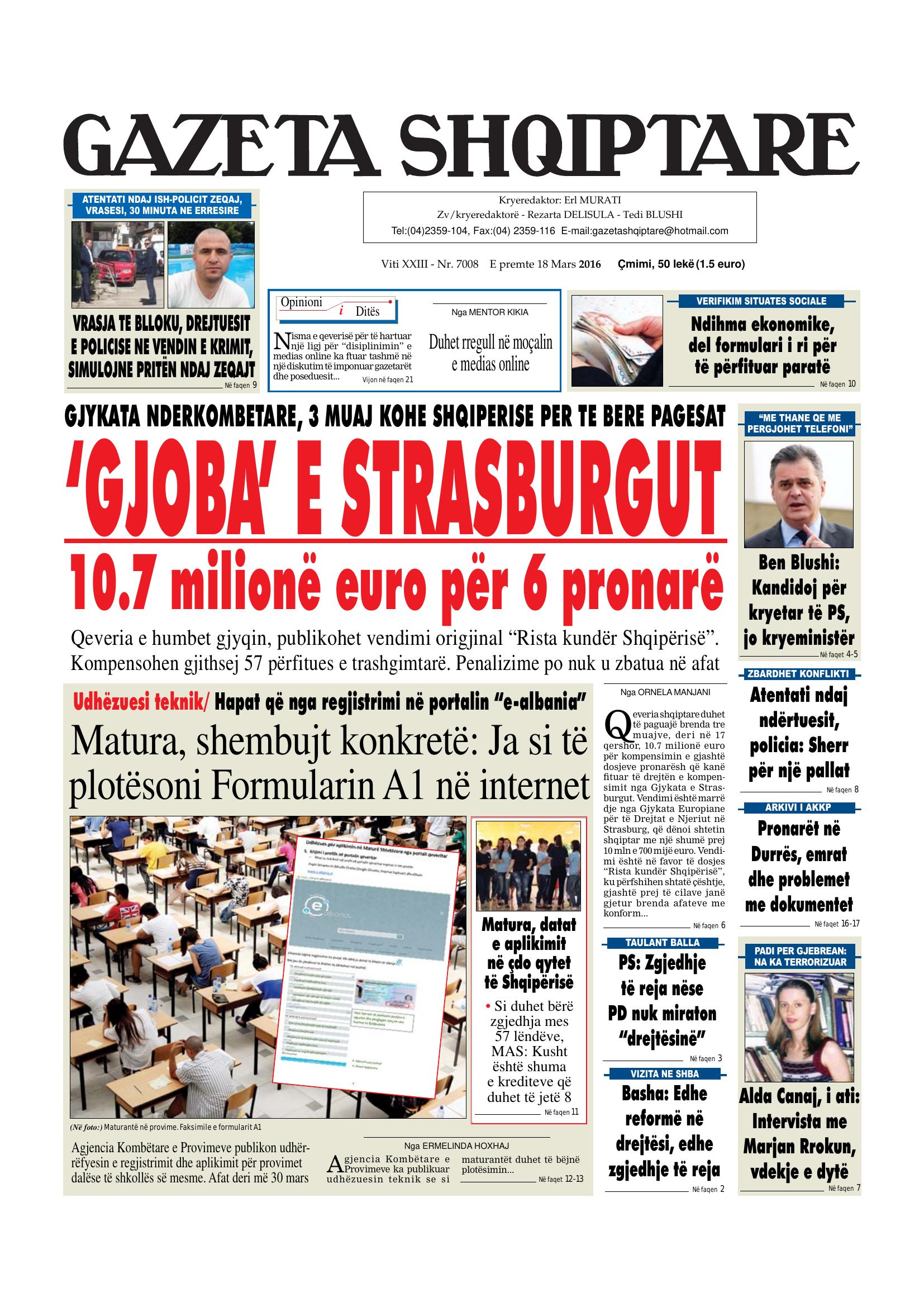 Gazeta Shqiptare 2016-03-18