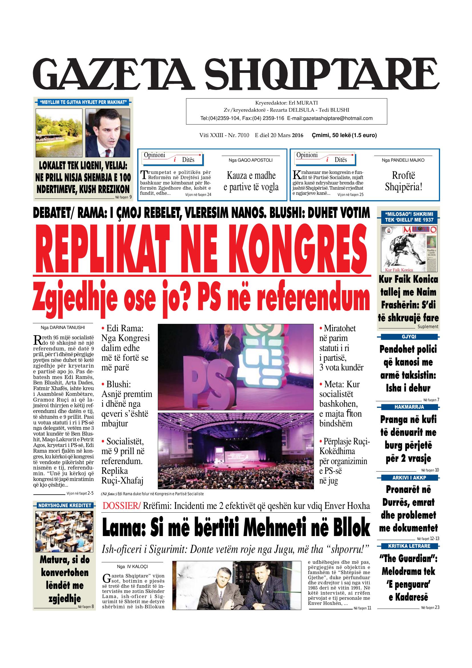 Gazeta Shqiptare 2016-03-20