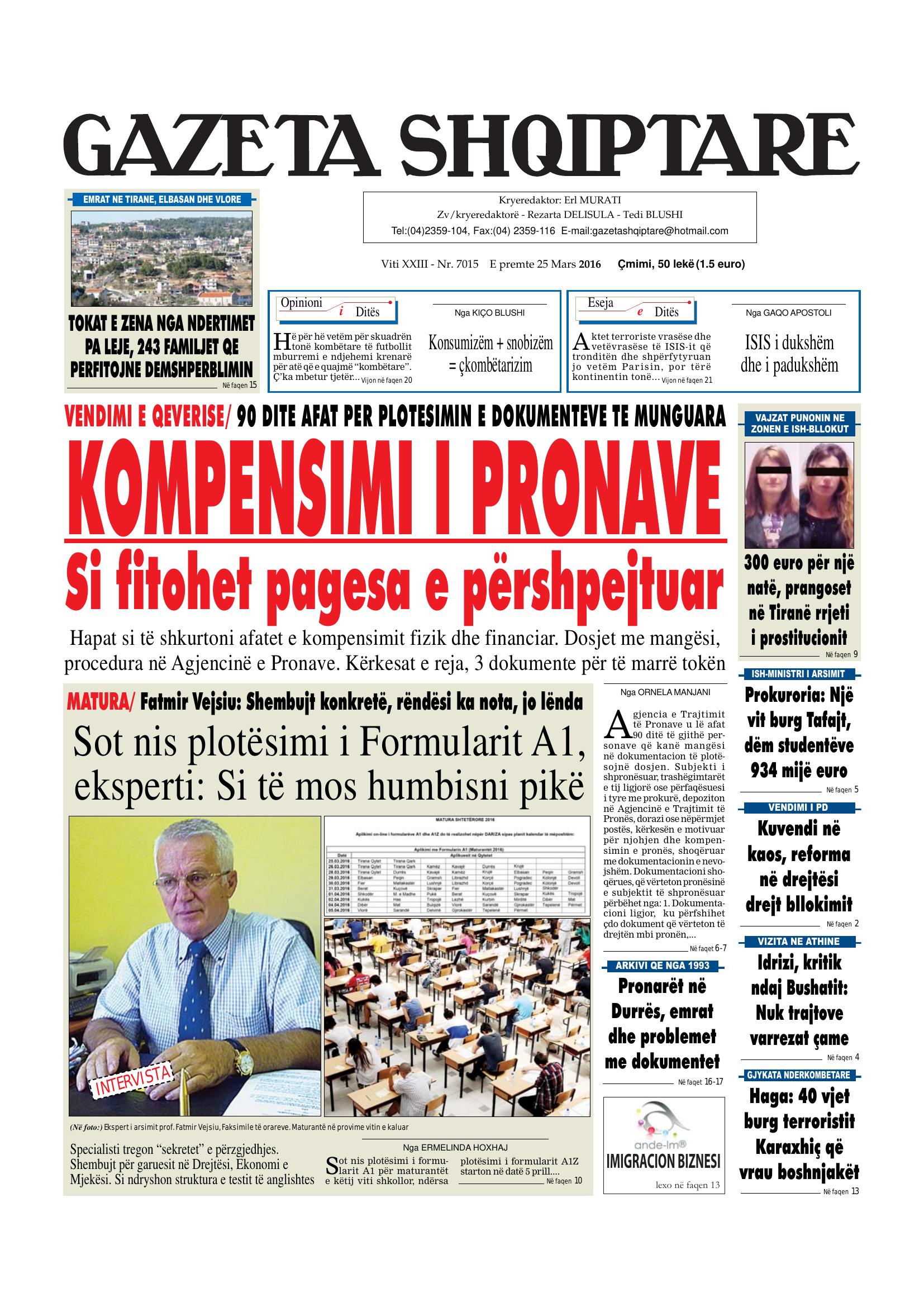 Gazeta Shqiptare 2016-03-25
