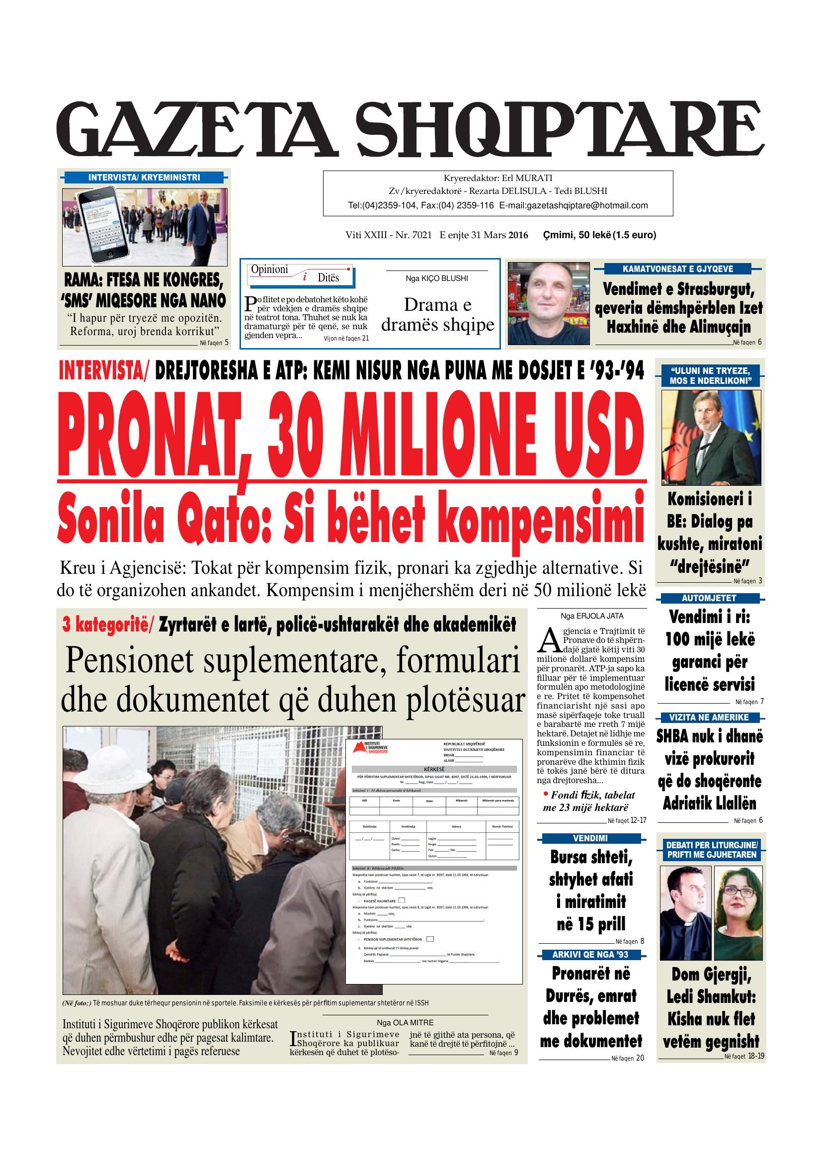 Gazeta Shqiptare 2016-03-31