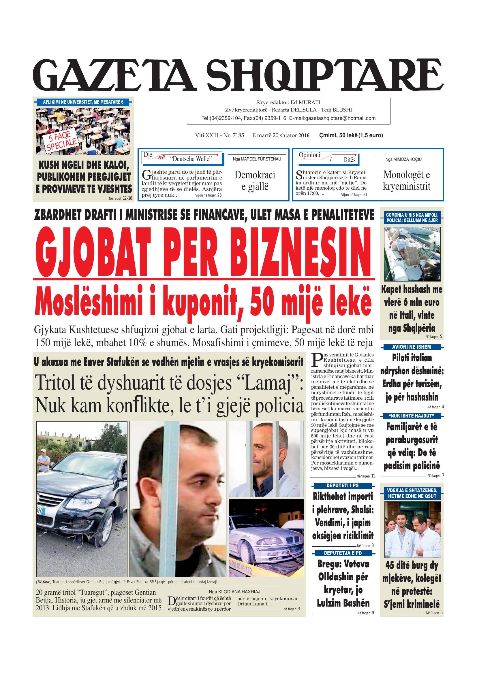 Gazeta Shqiptare 2016-09-20