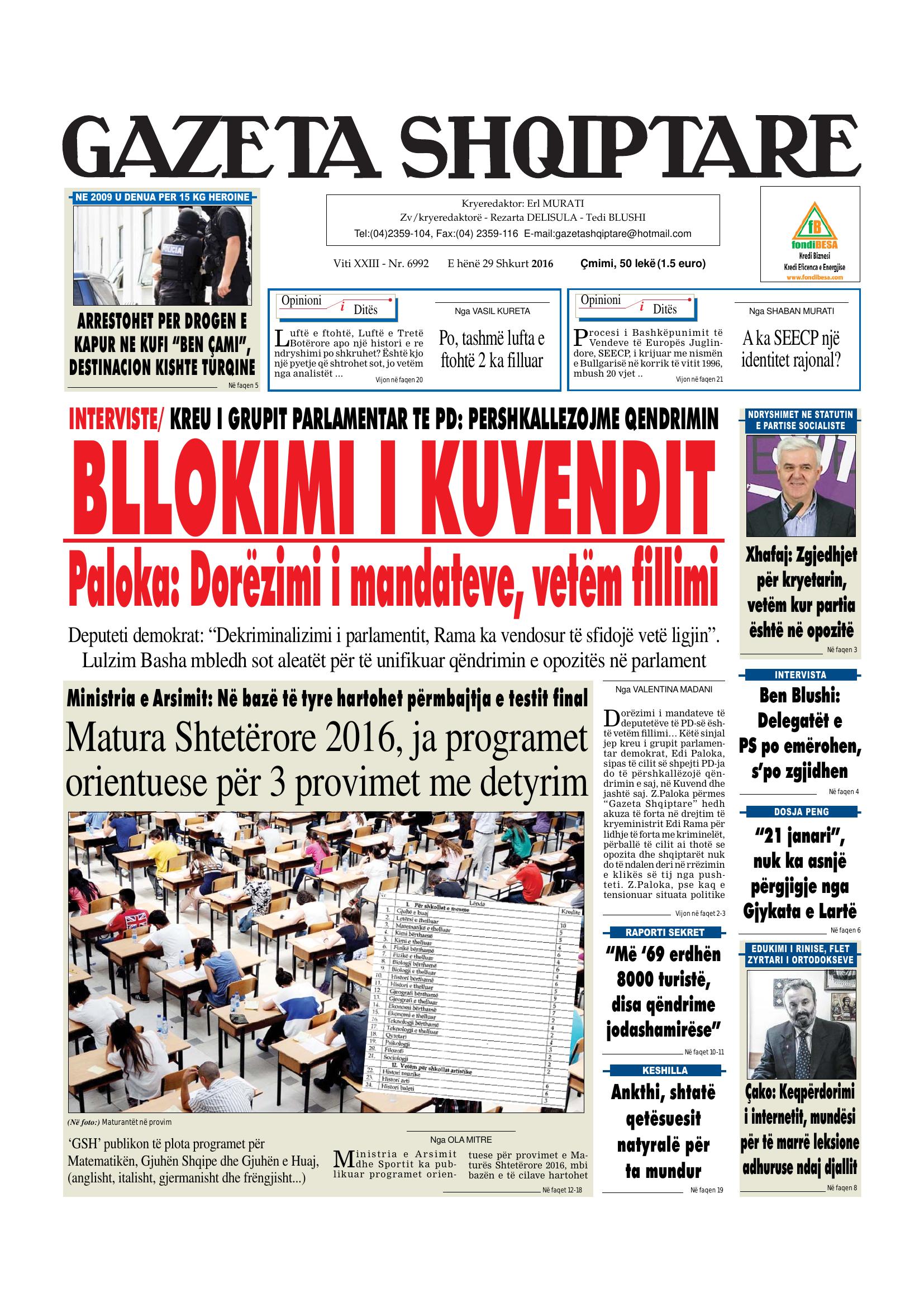 Gazeta Shqiptare 2016-02-29