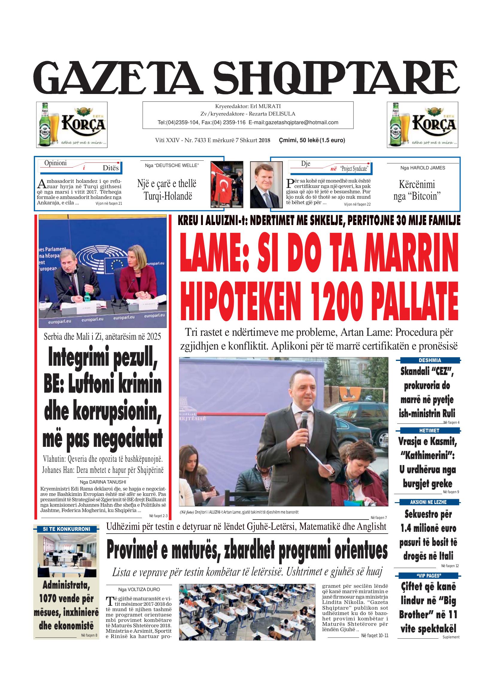 Gazeta Shqiptare 2018-02-07