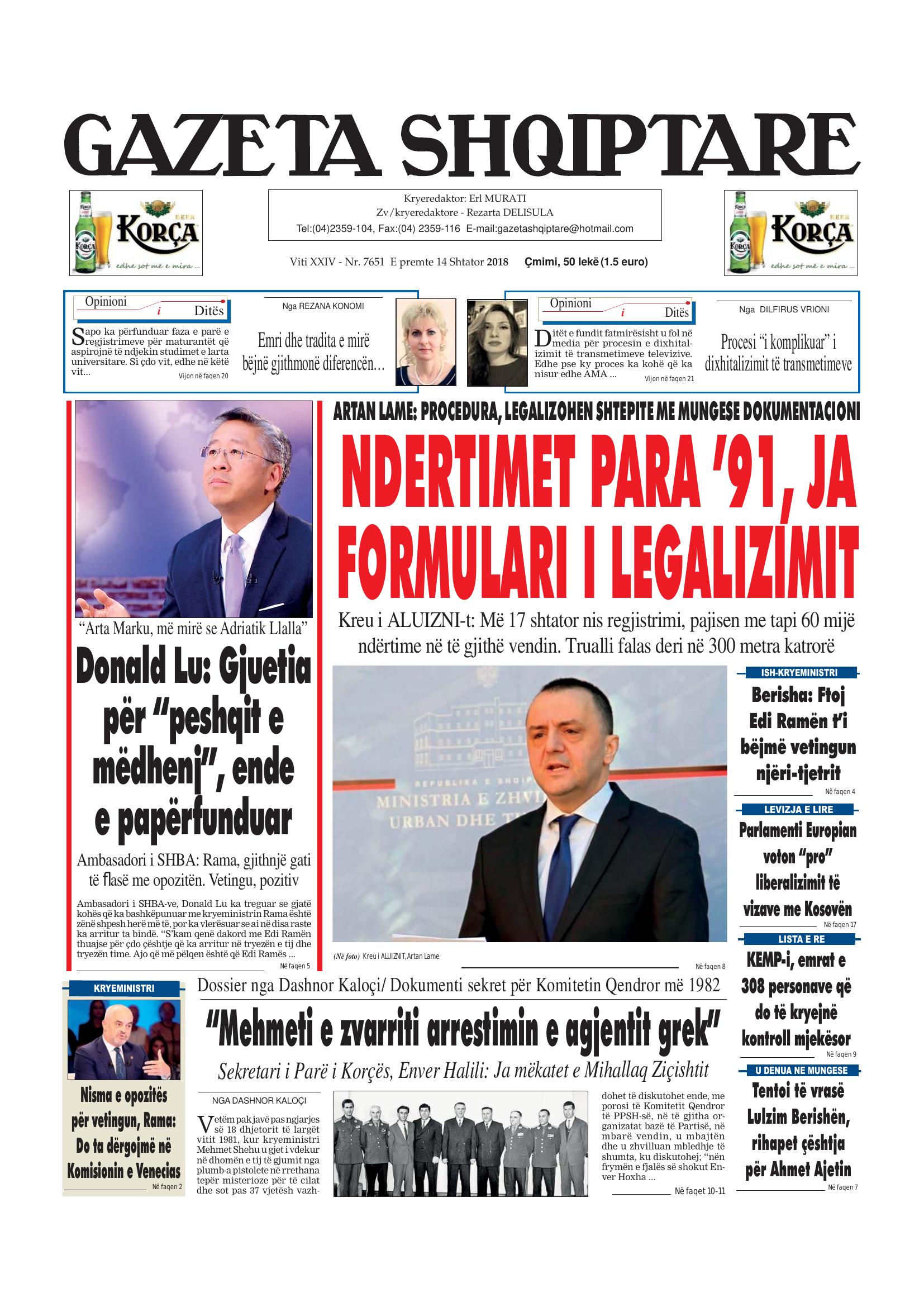 Gazeta Shqiptare 2018-09-14