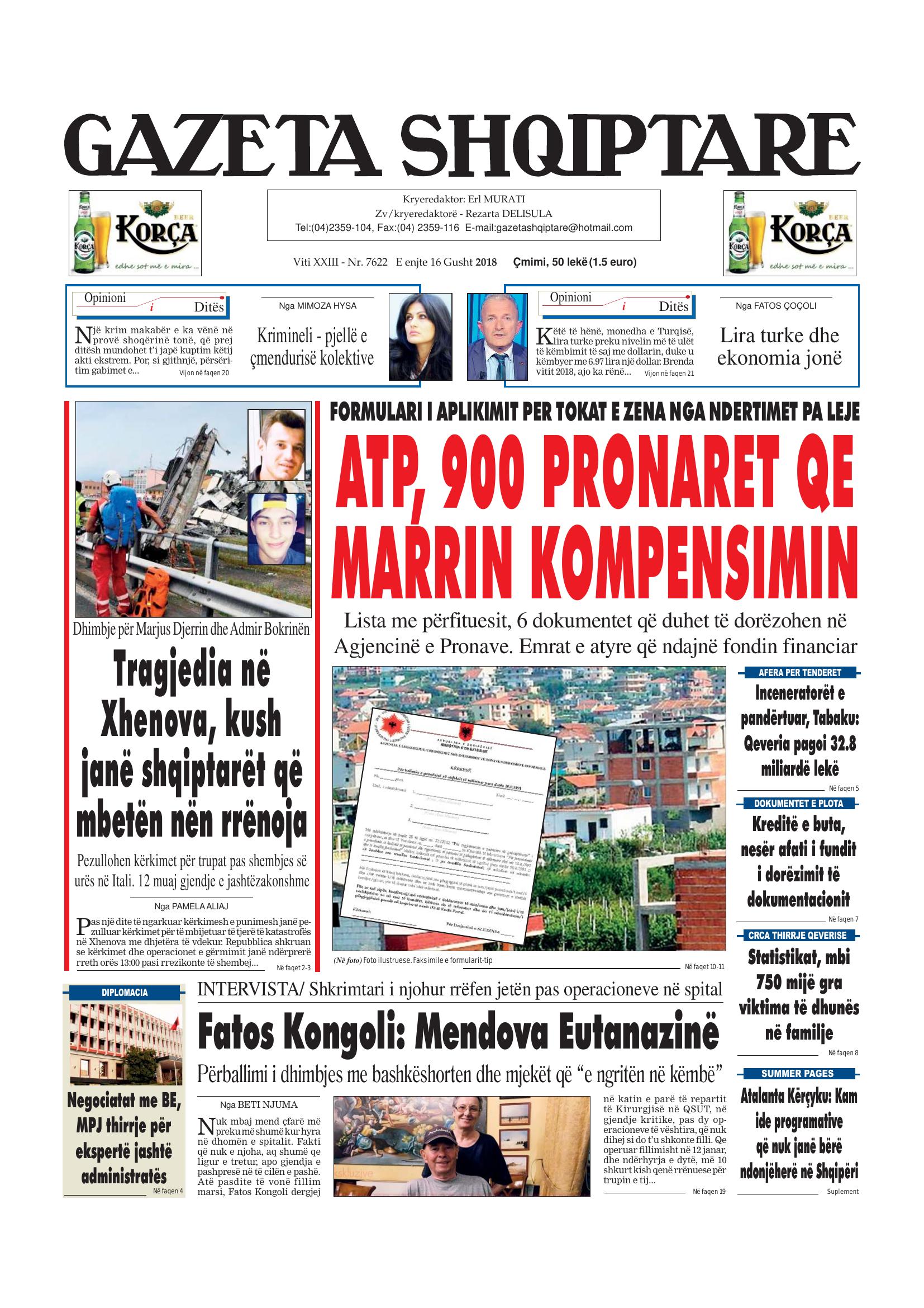 Gazeta Shqiptare 2018-08-16
