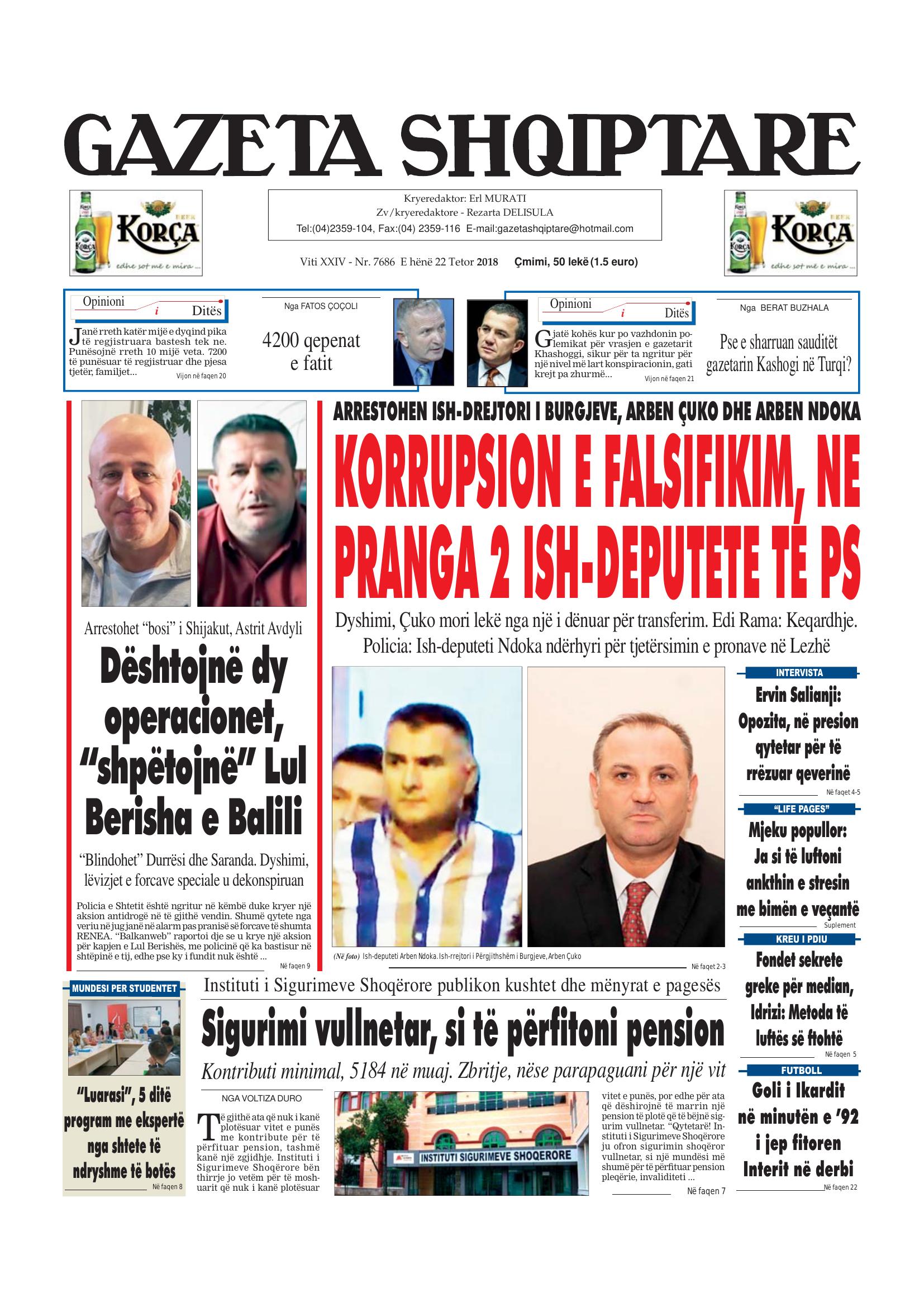 Gazeta Shqiptare 2018-10-22