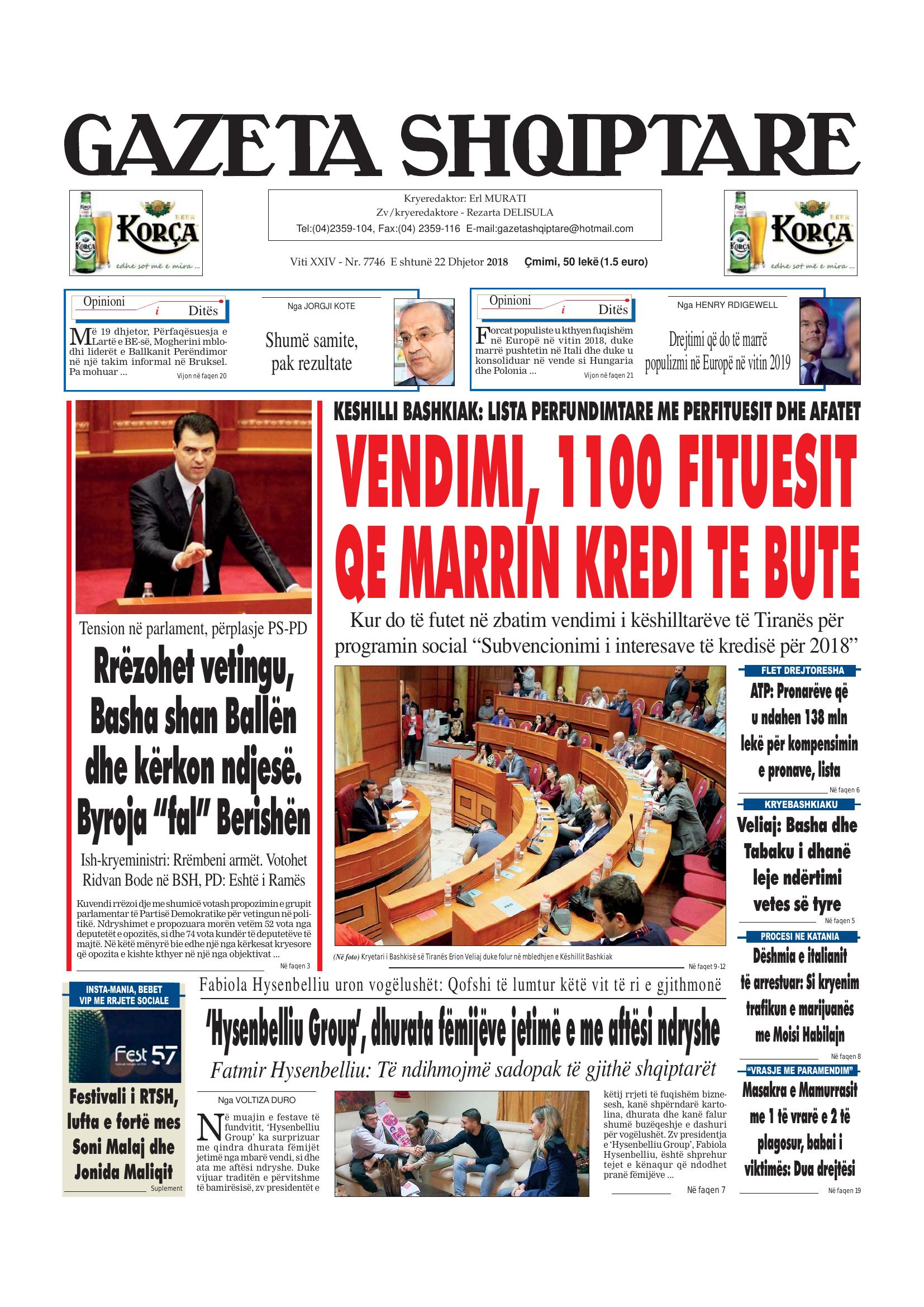 Gazeta Shqiptare 2018-12-22