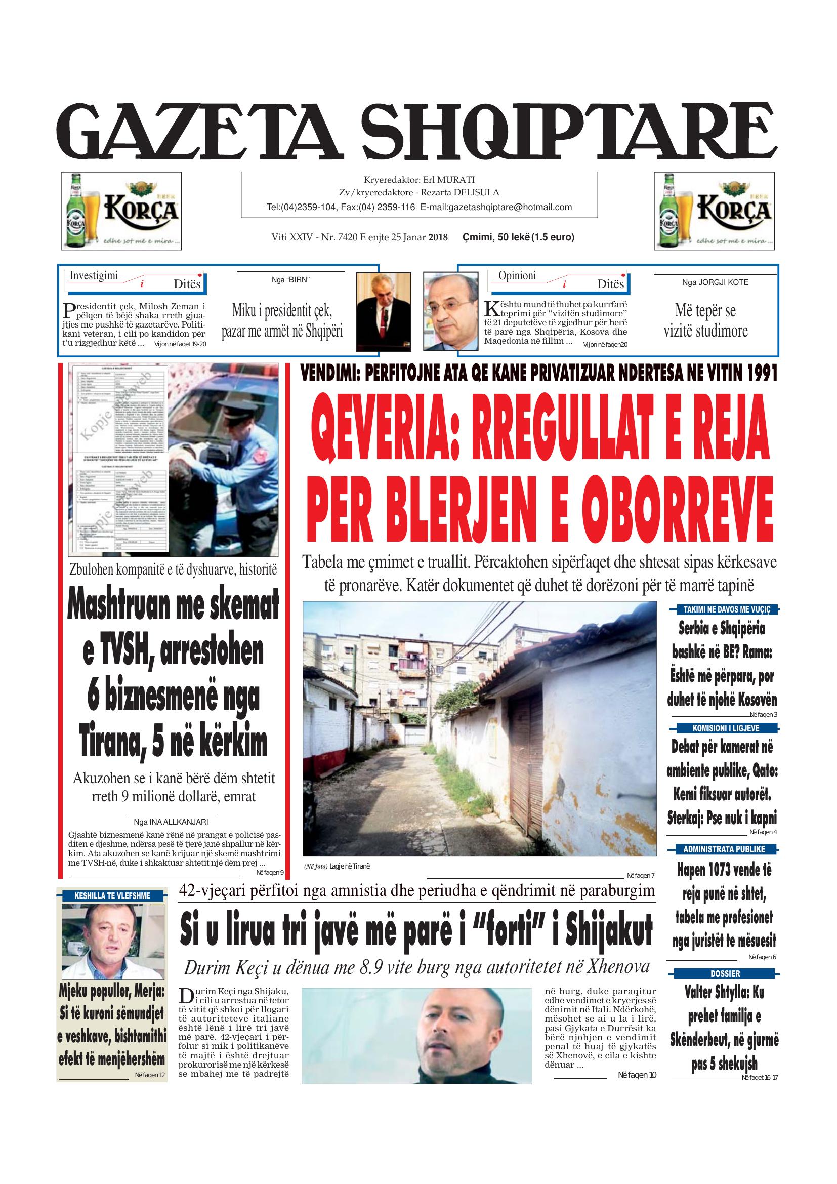 Gazeta Shqiptare 2018-01-25