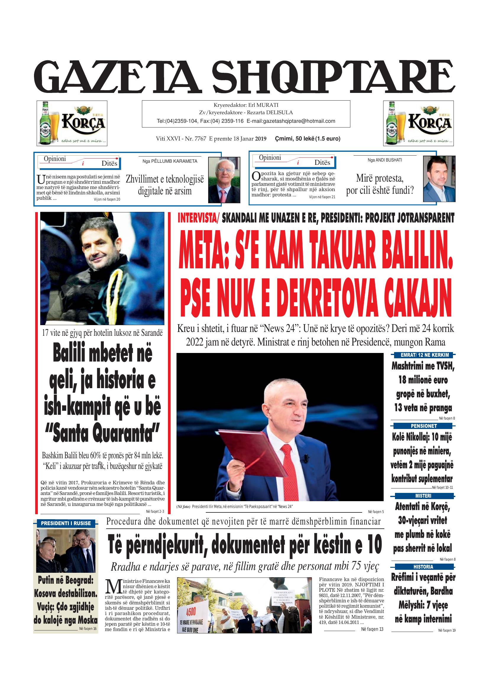 Gazeta Shqiptare 2019-01-18