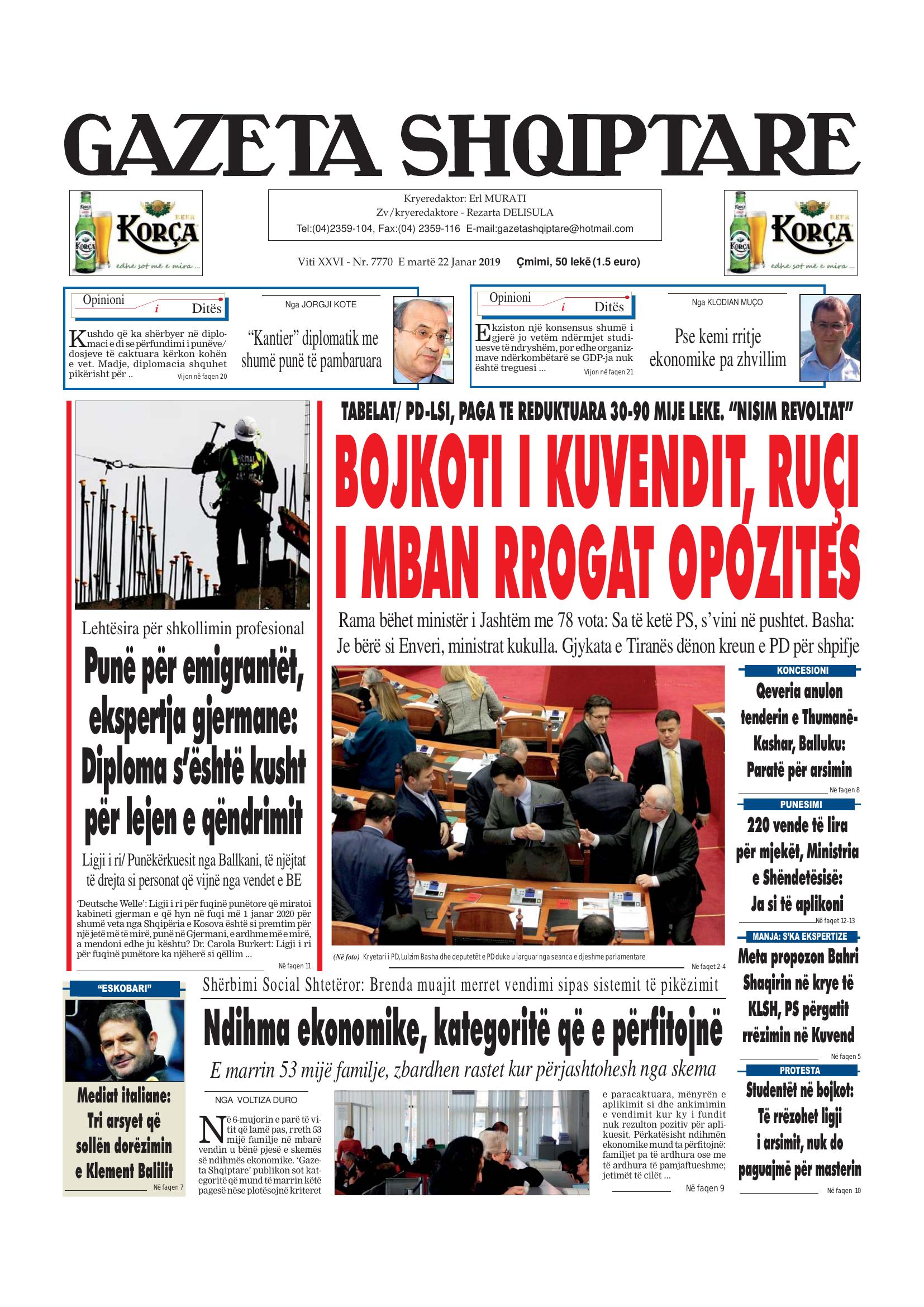Gazeta Shqiptare 2019-01-22