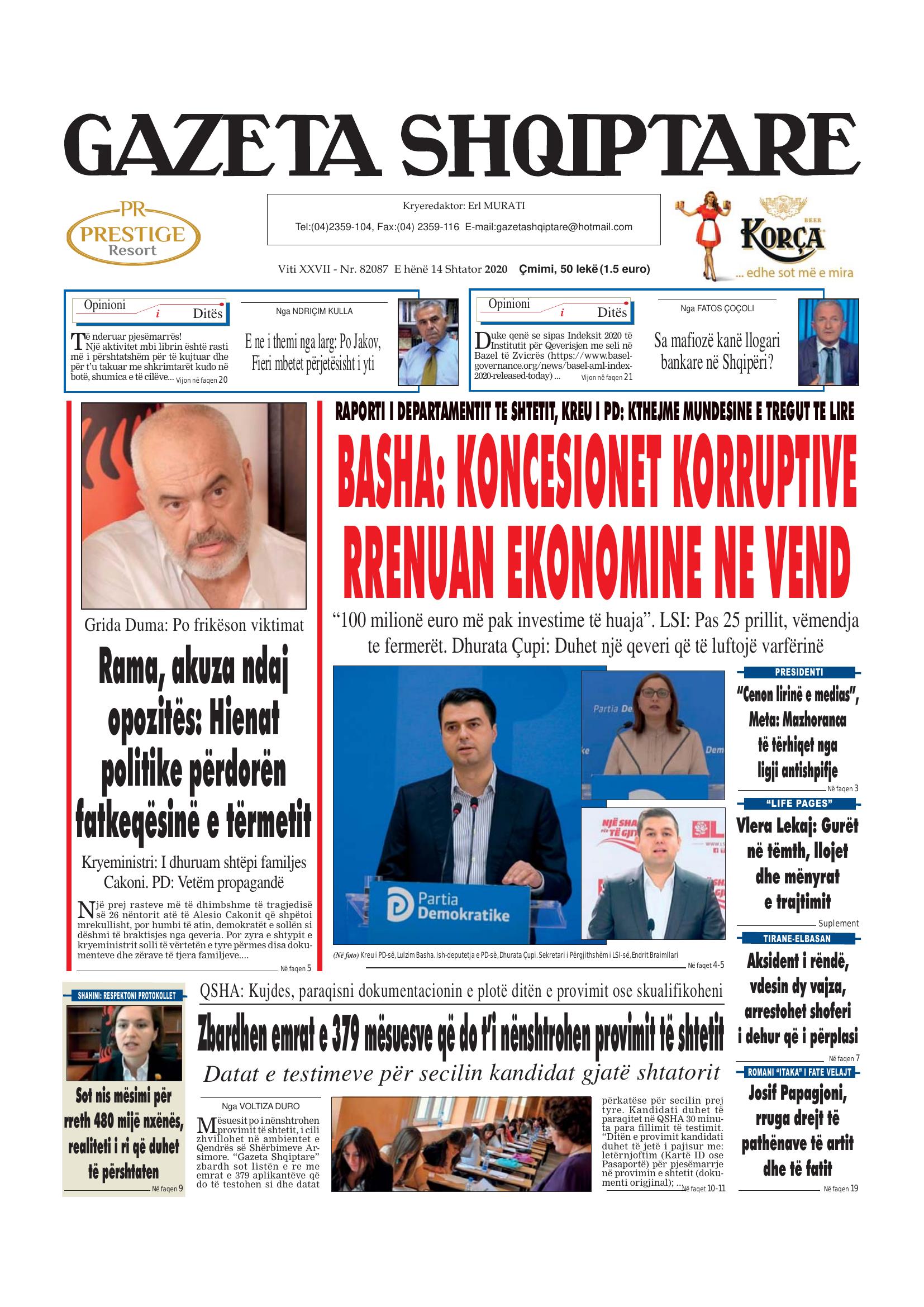Gazeta Shqiptare 2020-09-14