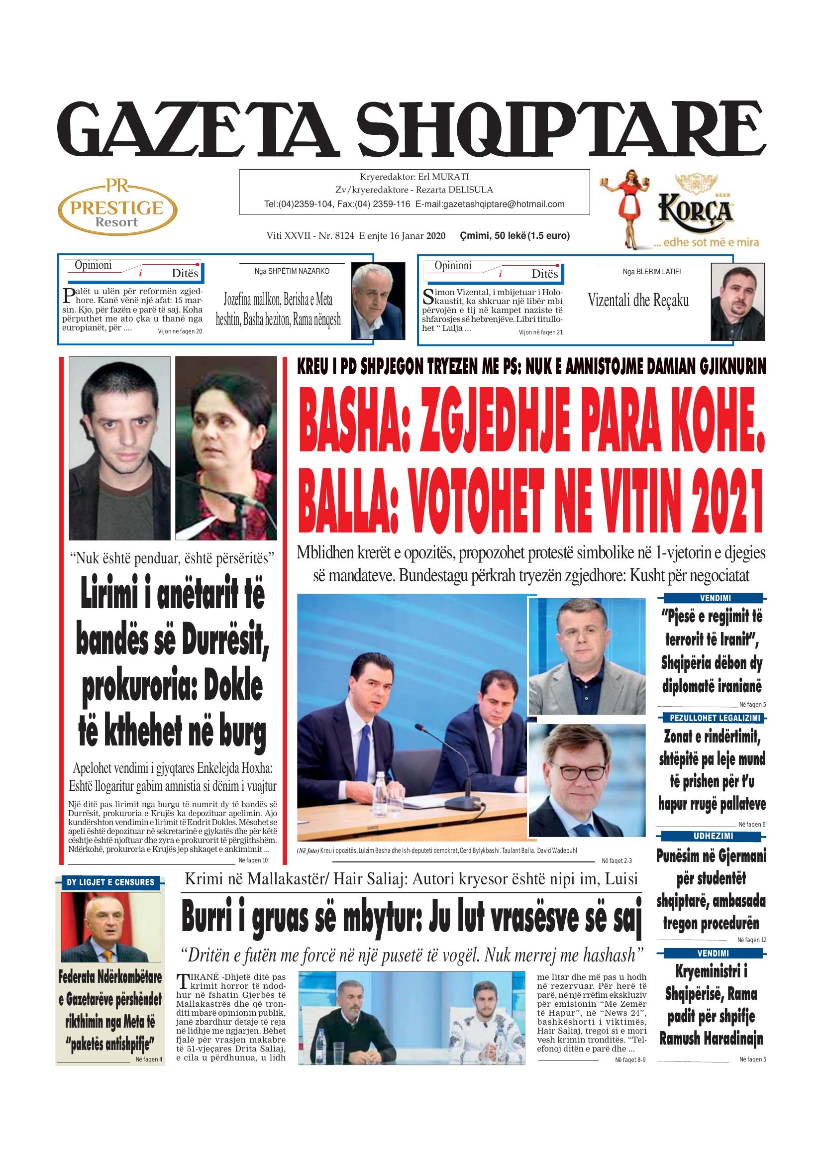 Gazeta Shqiptare 2020-01-16
