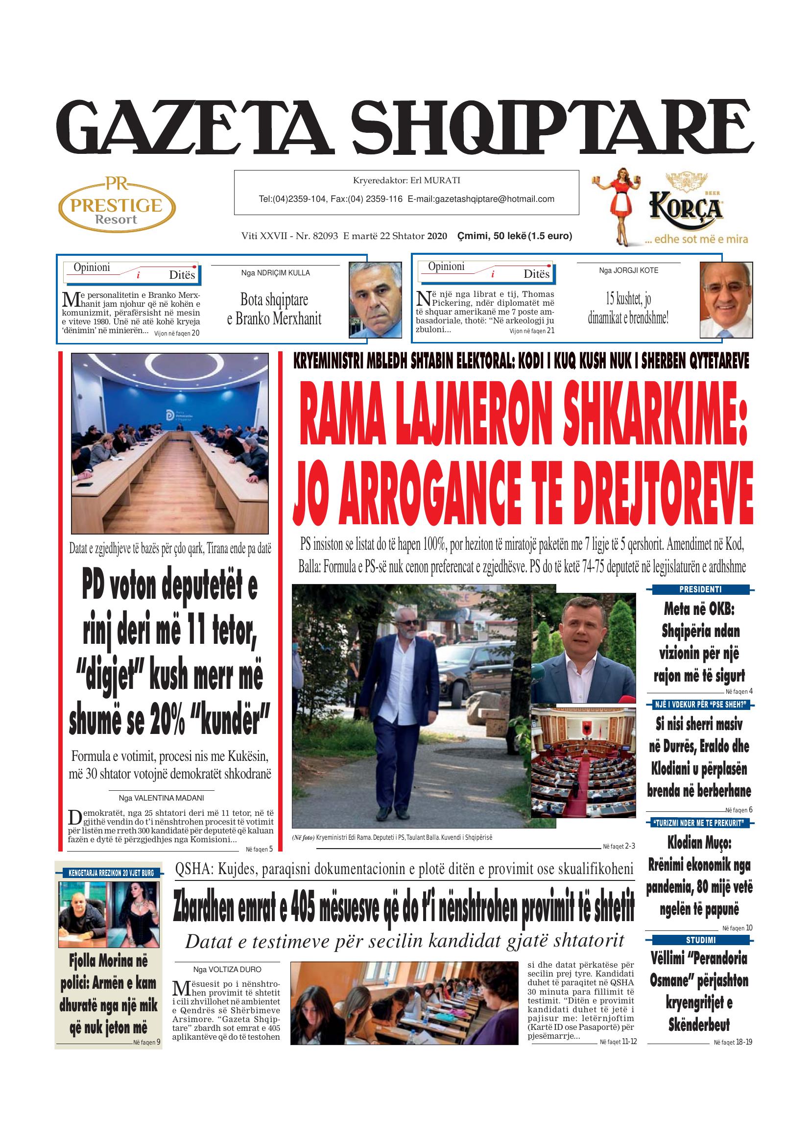 Gazeta Shqiptare 2020-09-22