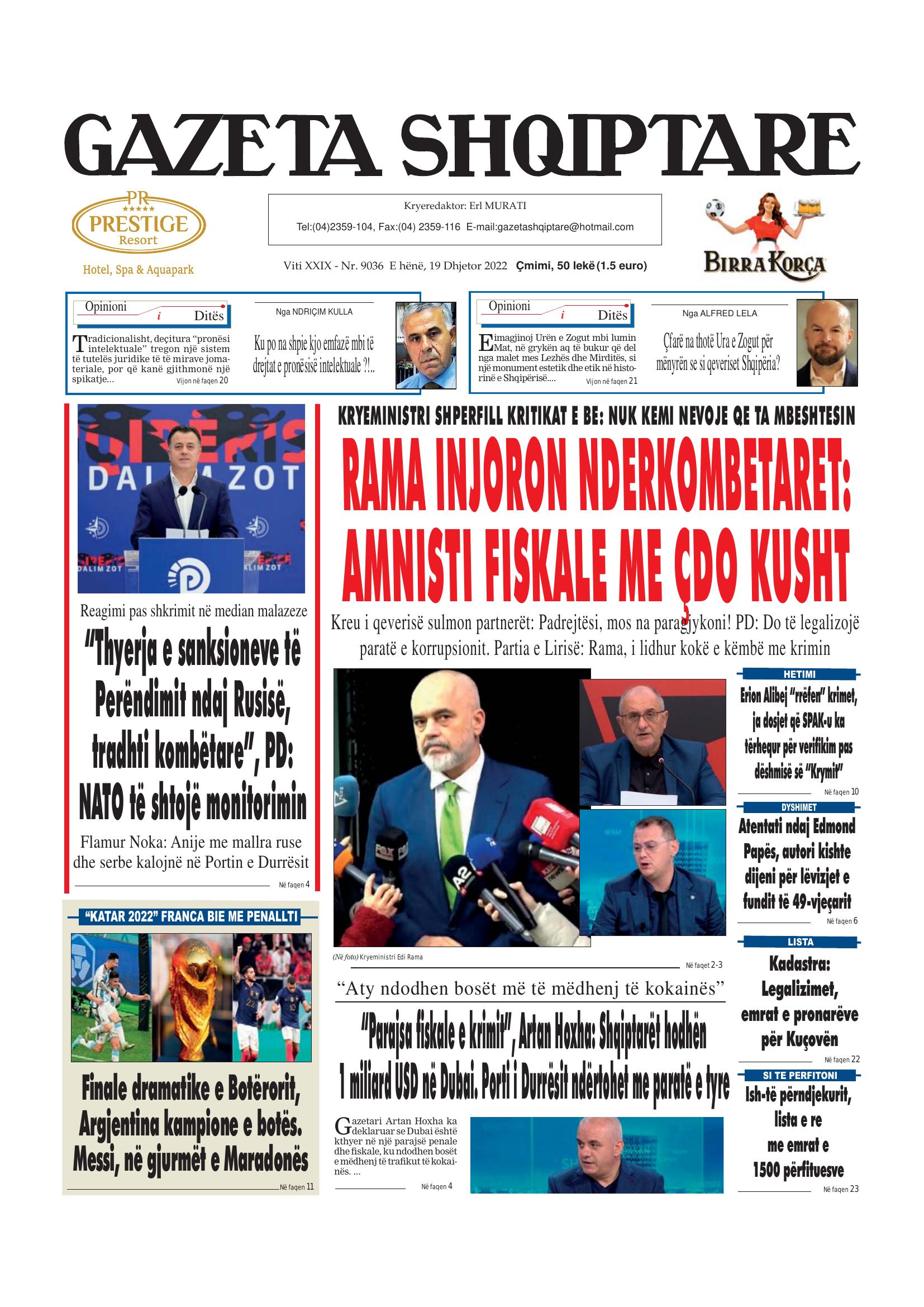 Gazeta Shqiptare 2022-12-19