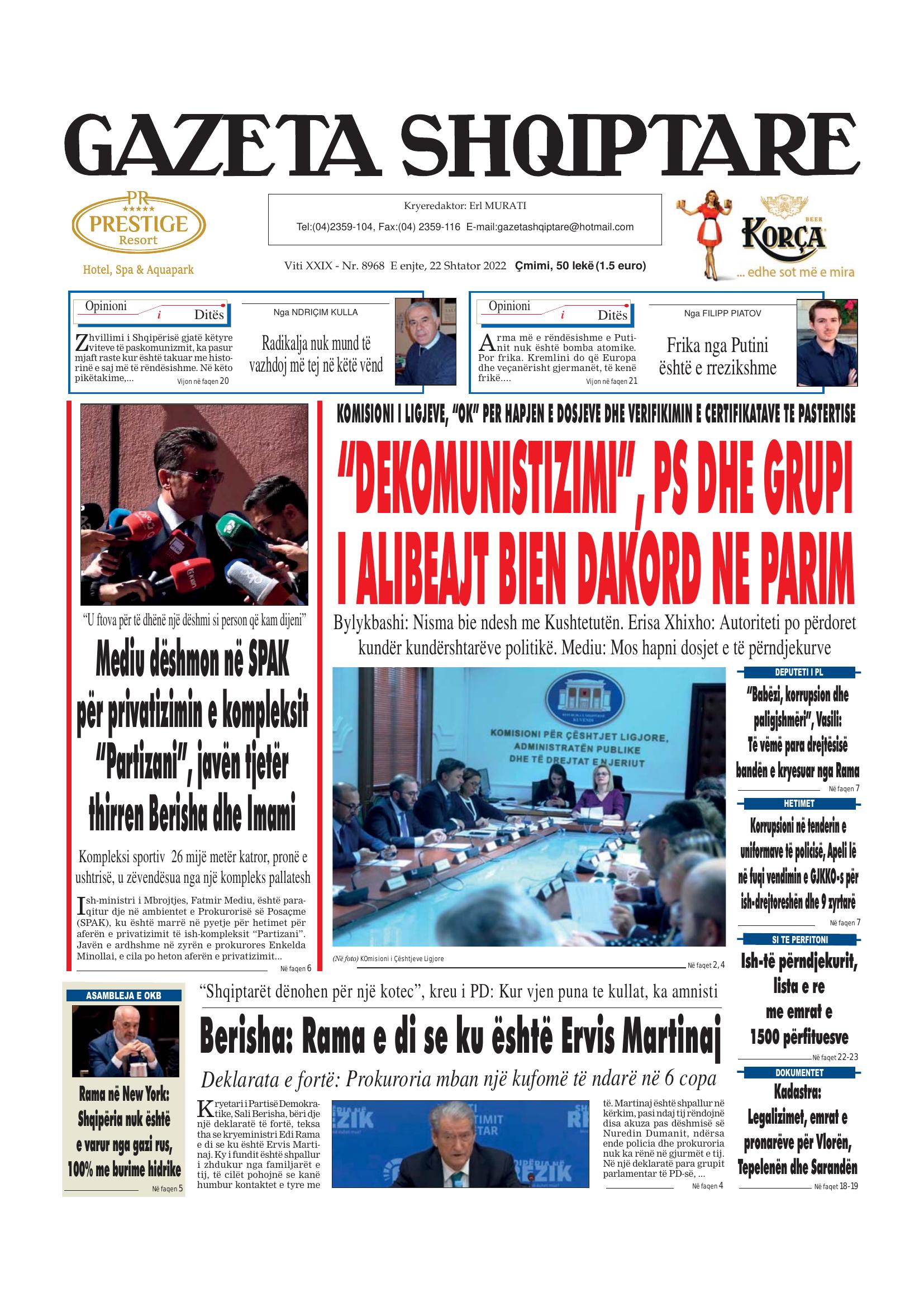 Gazeta Shqiptare 2022-09-22