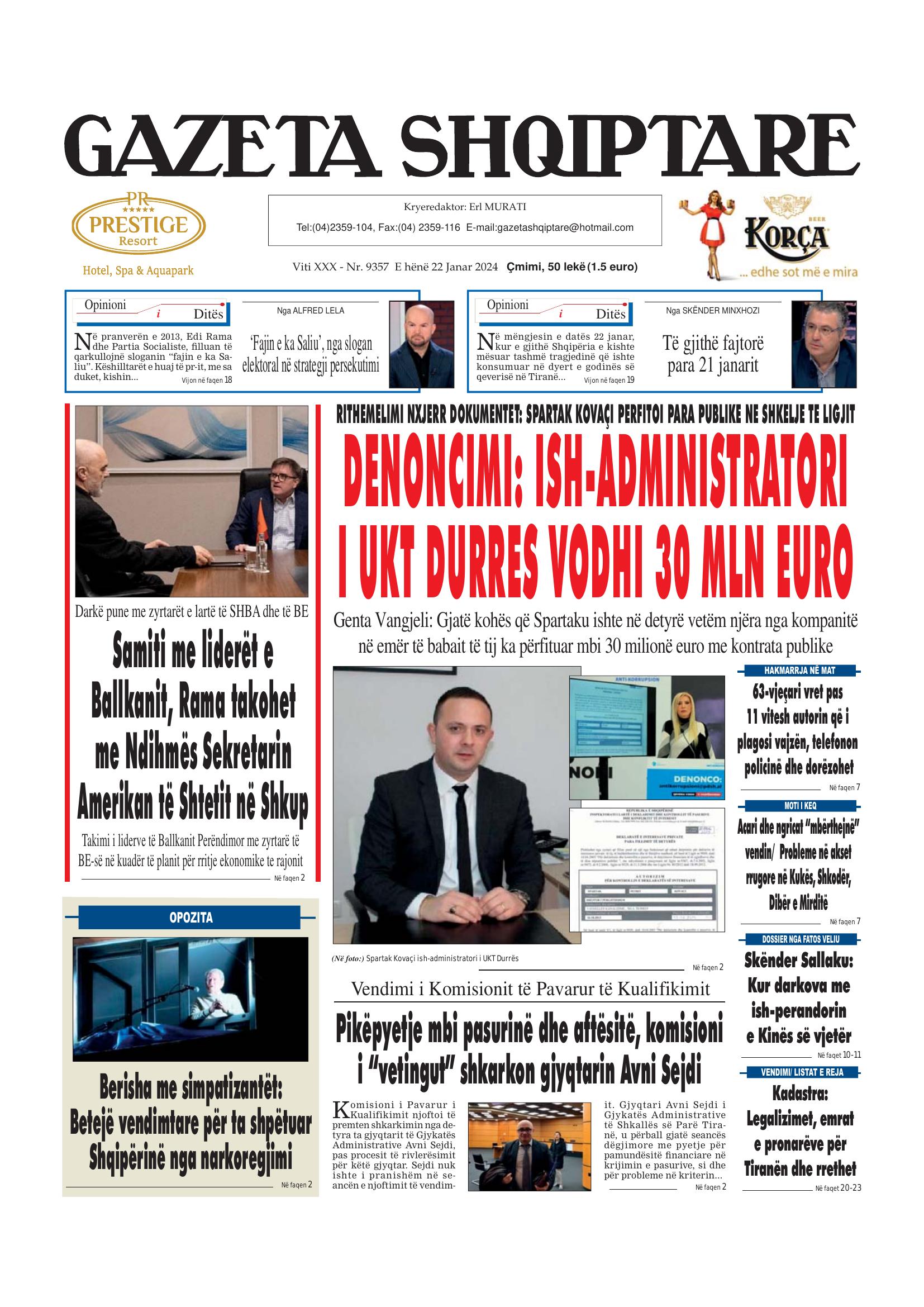 Gazeta Shqiptare 2024-01-22