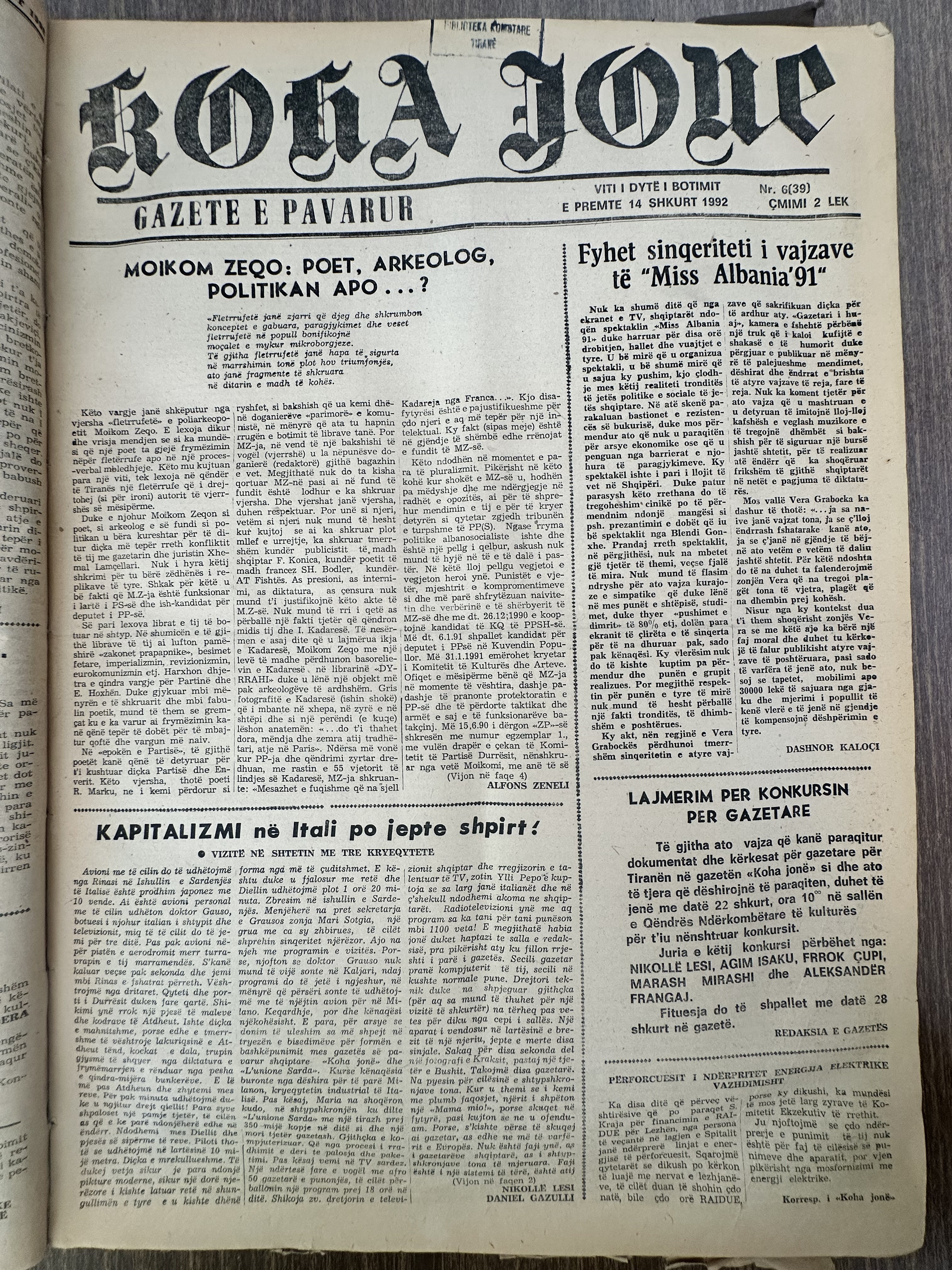 Koha Jonë 1992-02-14