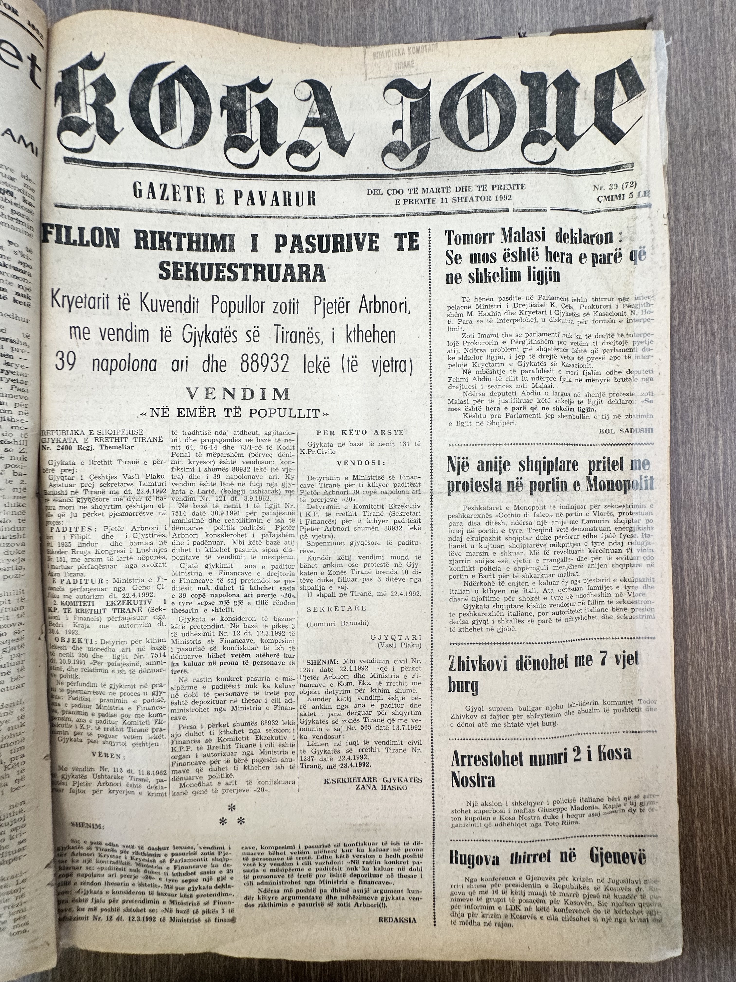 Koha Jonë 1992-09-11