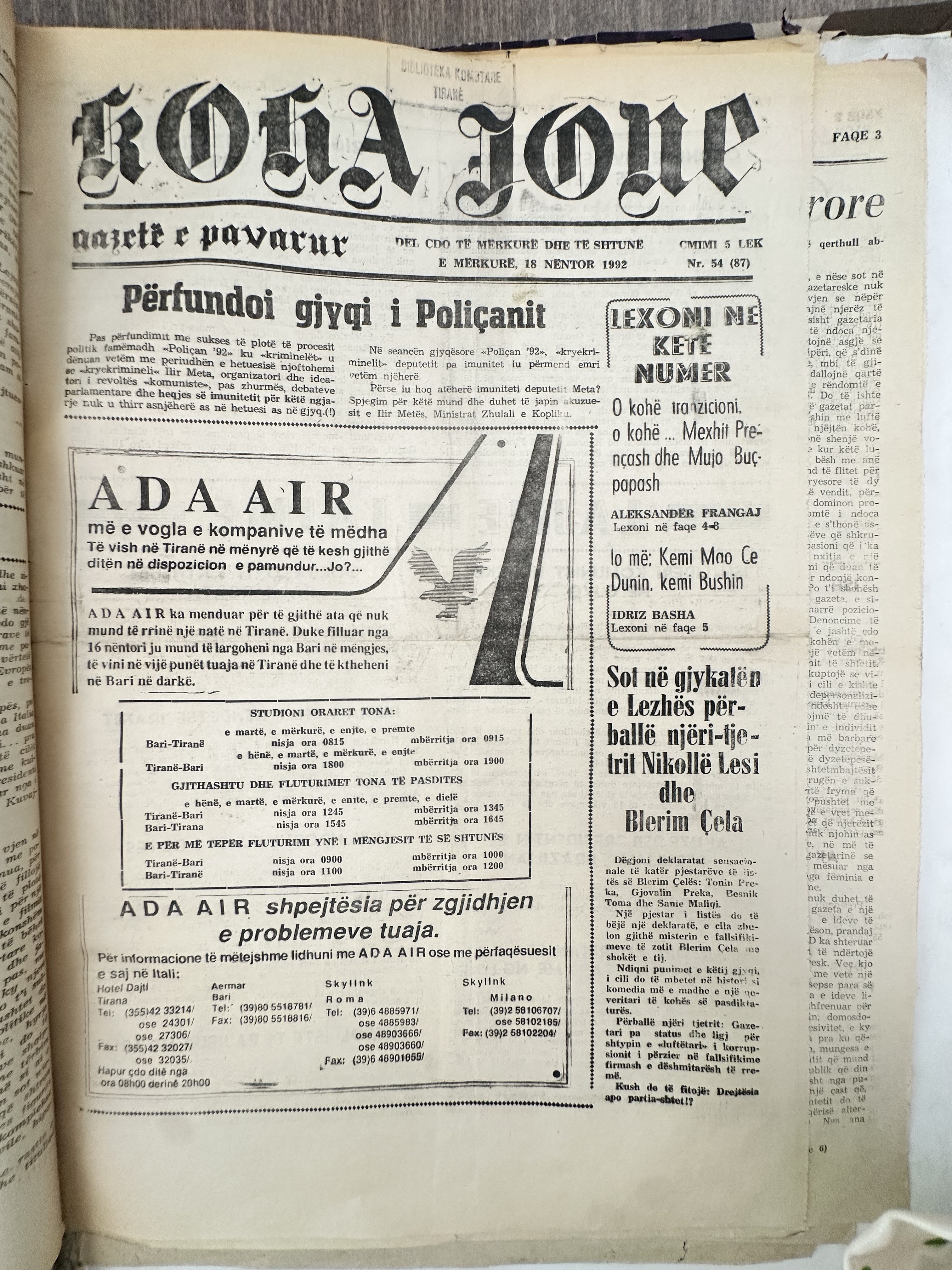 Koha Jonë 1992-11-18