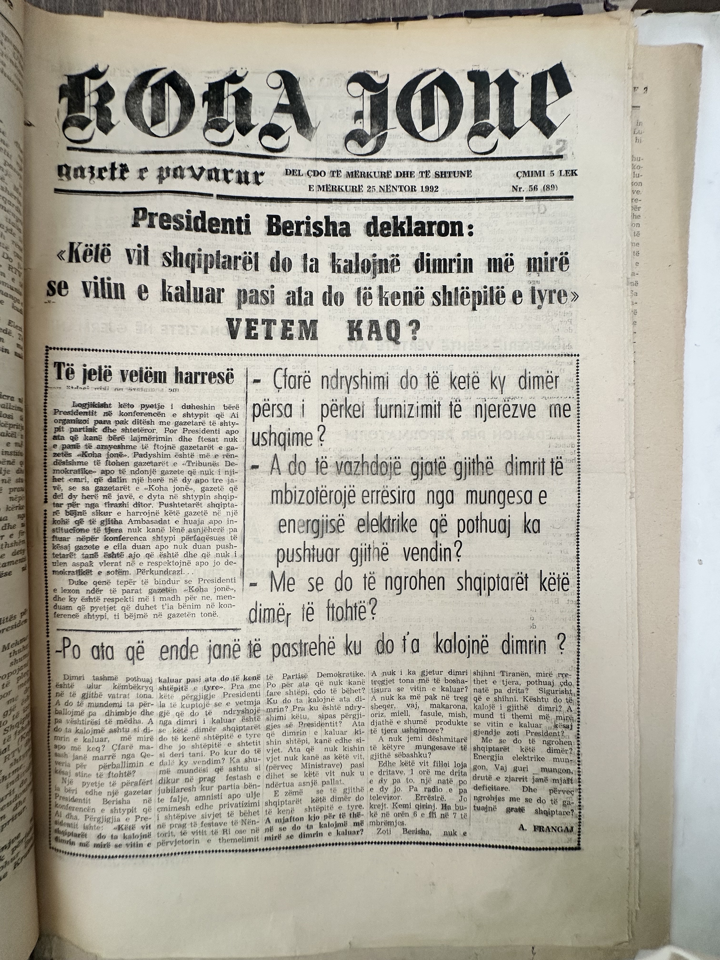 Koha Jonë 1992-11-25