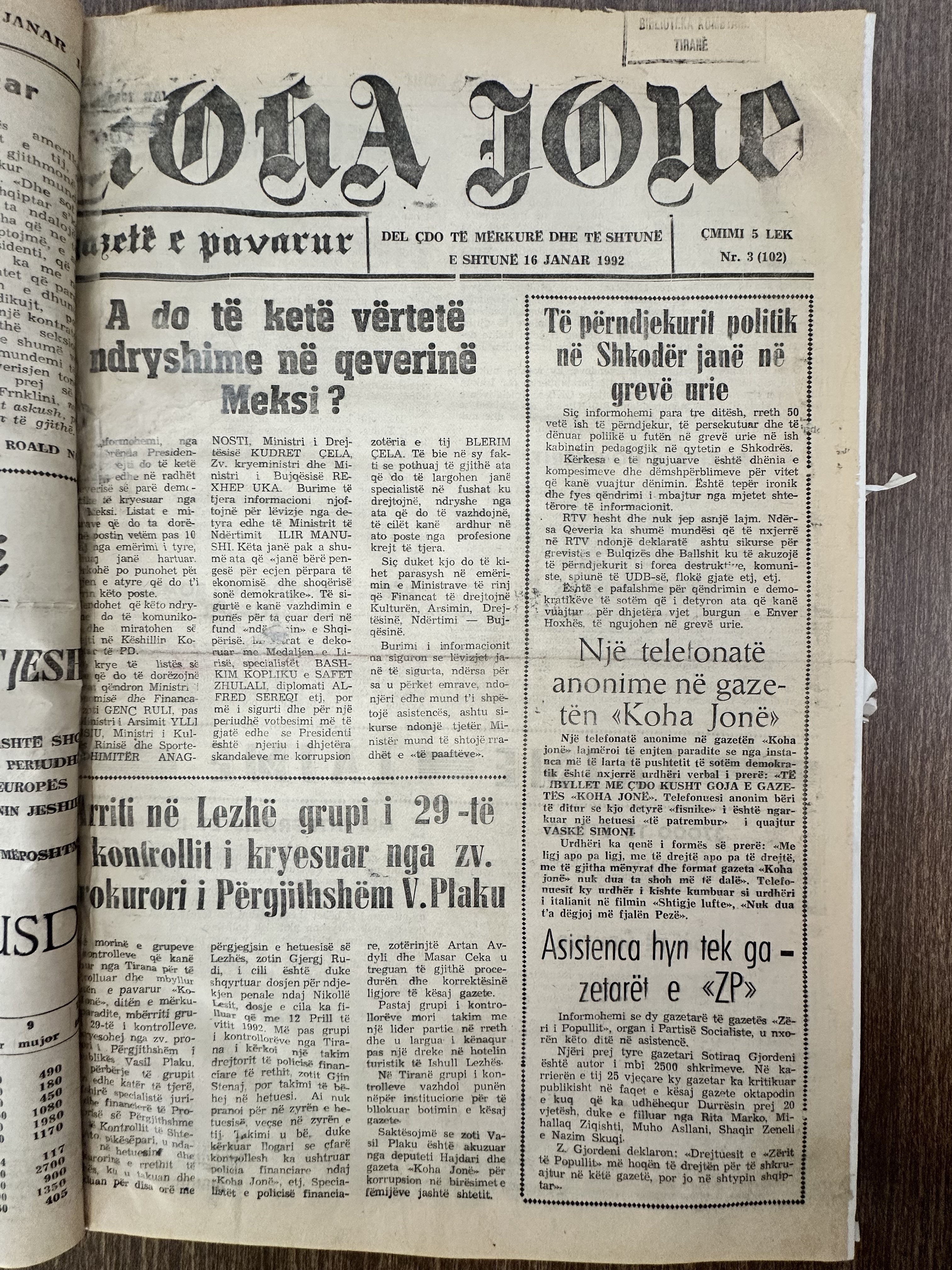 Koha Jonë 1992-01-16