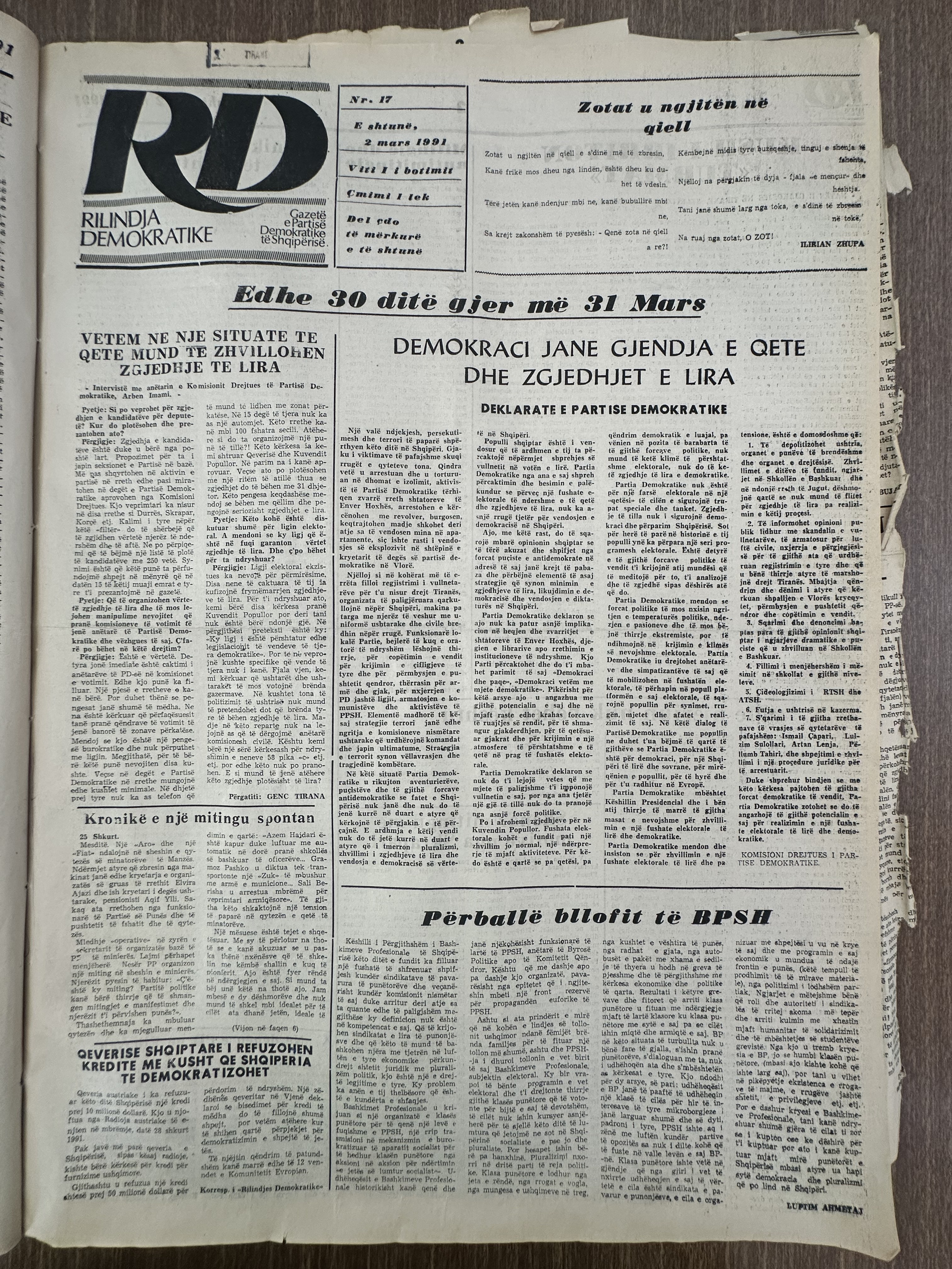 Rilindja Demokratike 1991-03-02