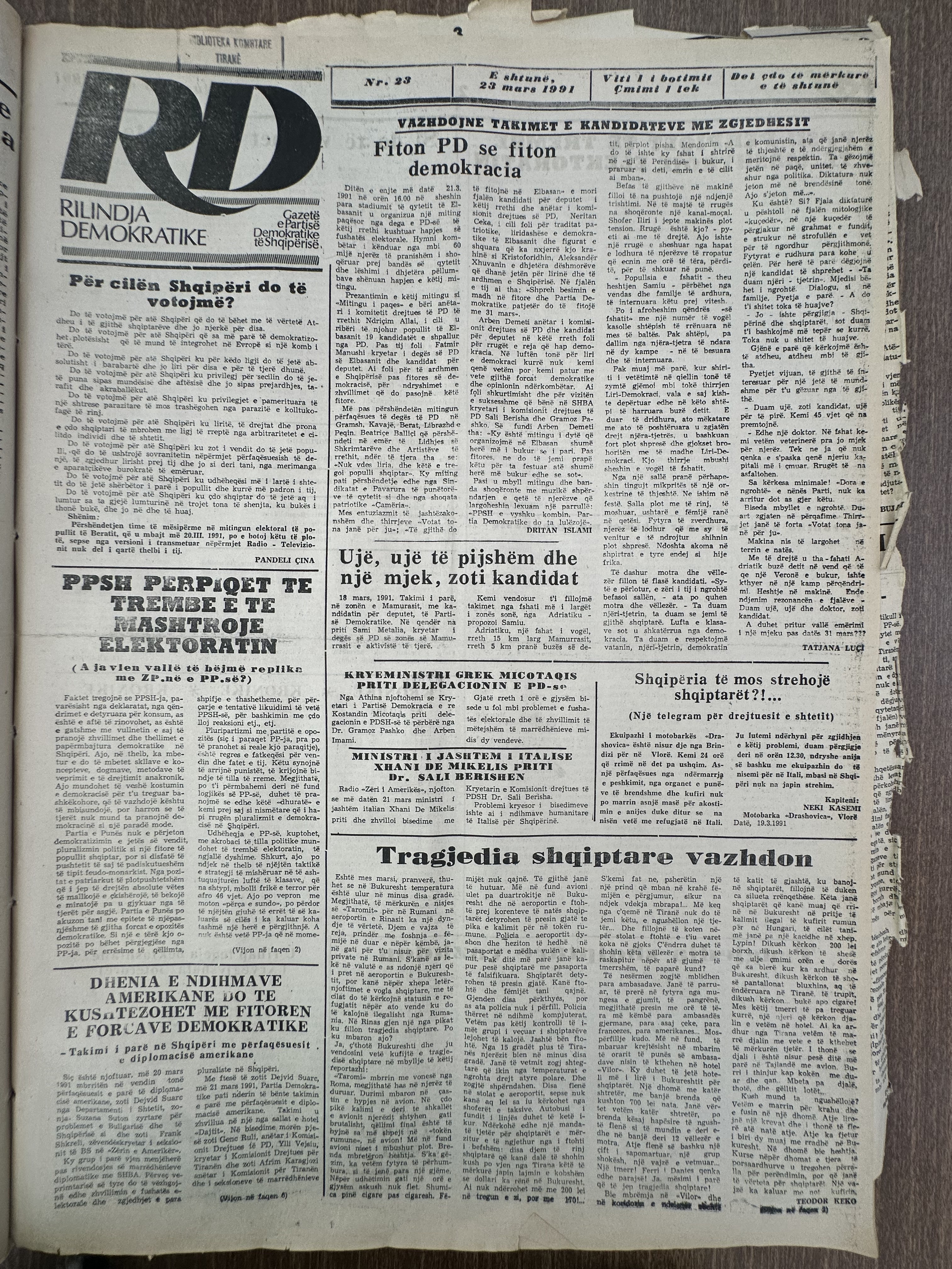 Rilindja Demokratike 1991-03-23