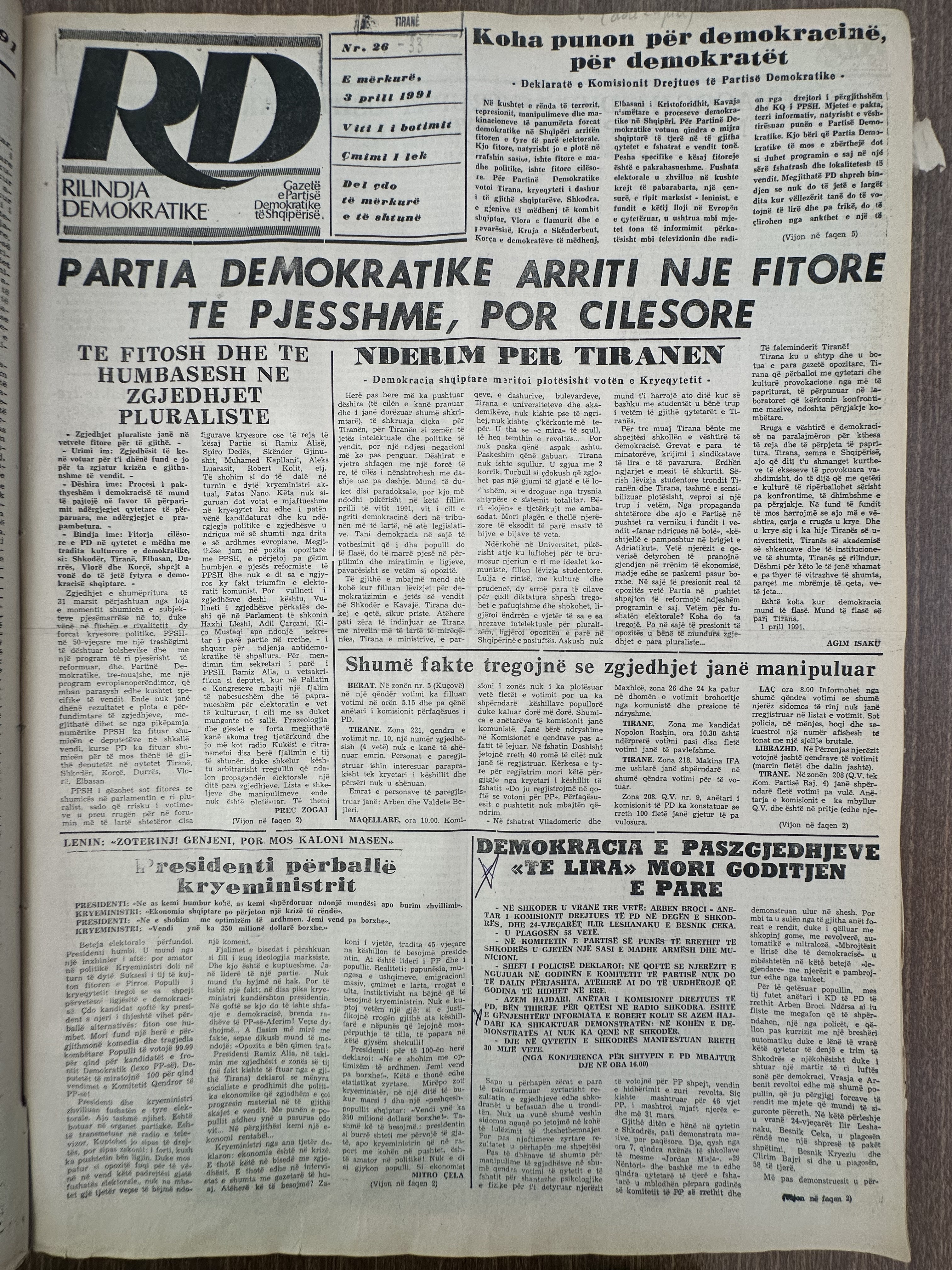 Rilindja Demokratike 1991-04-03