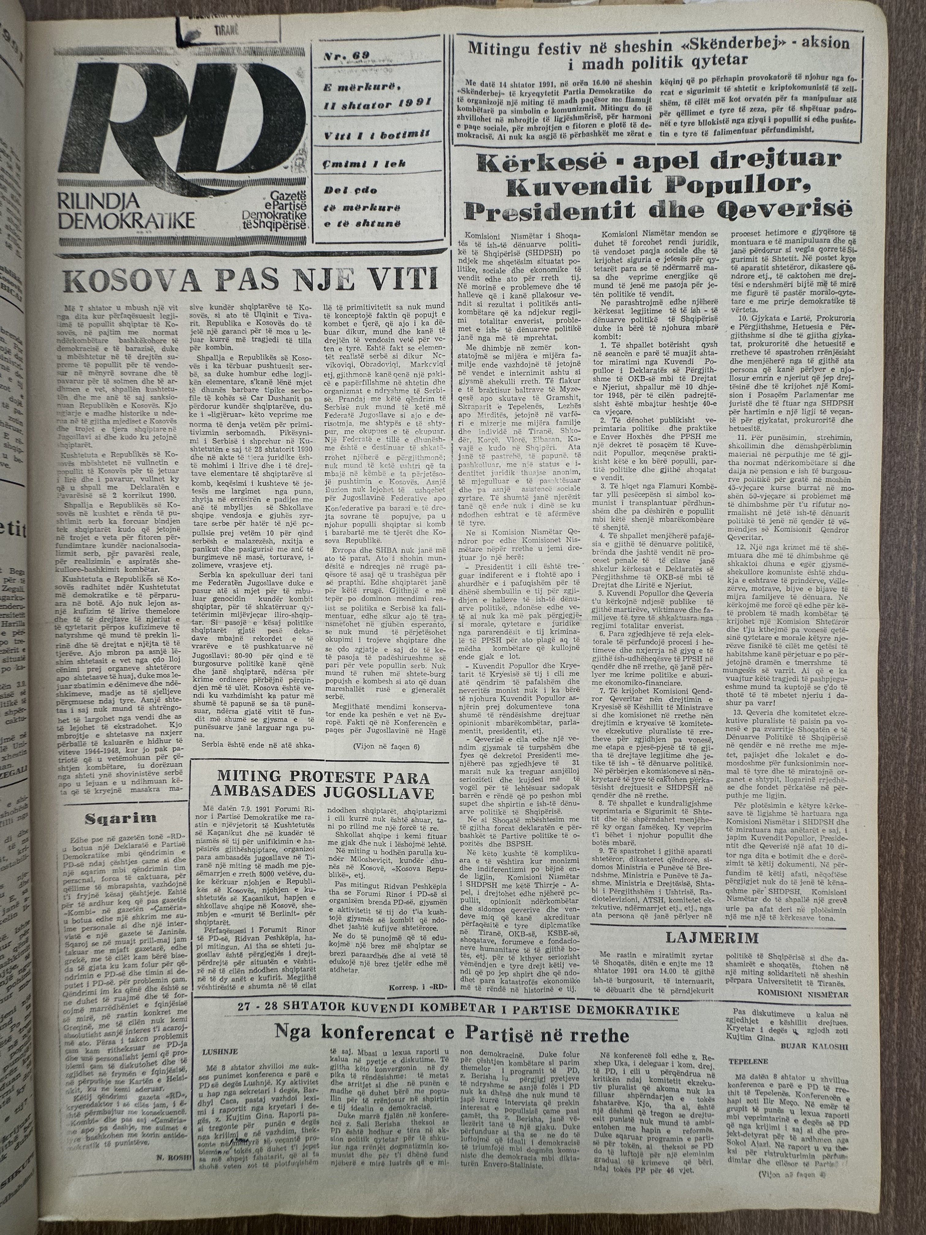 Rilindja Demokratike 1991-09-11