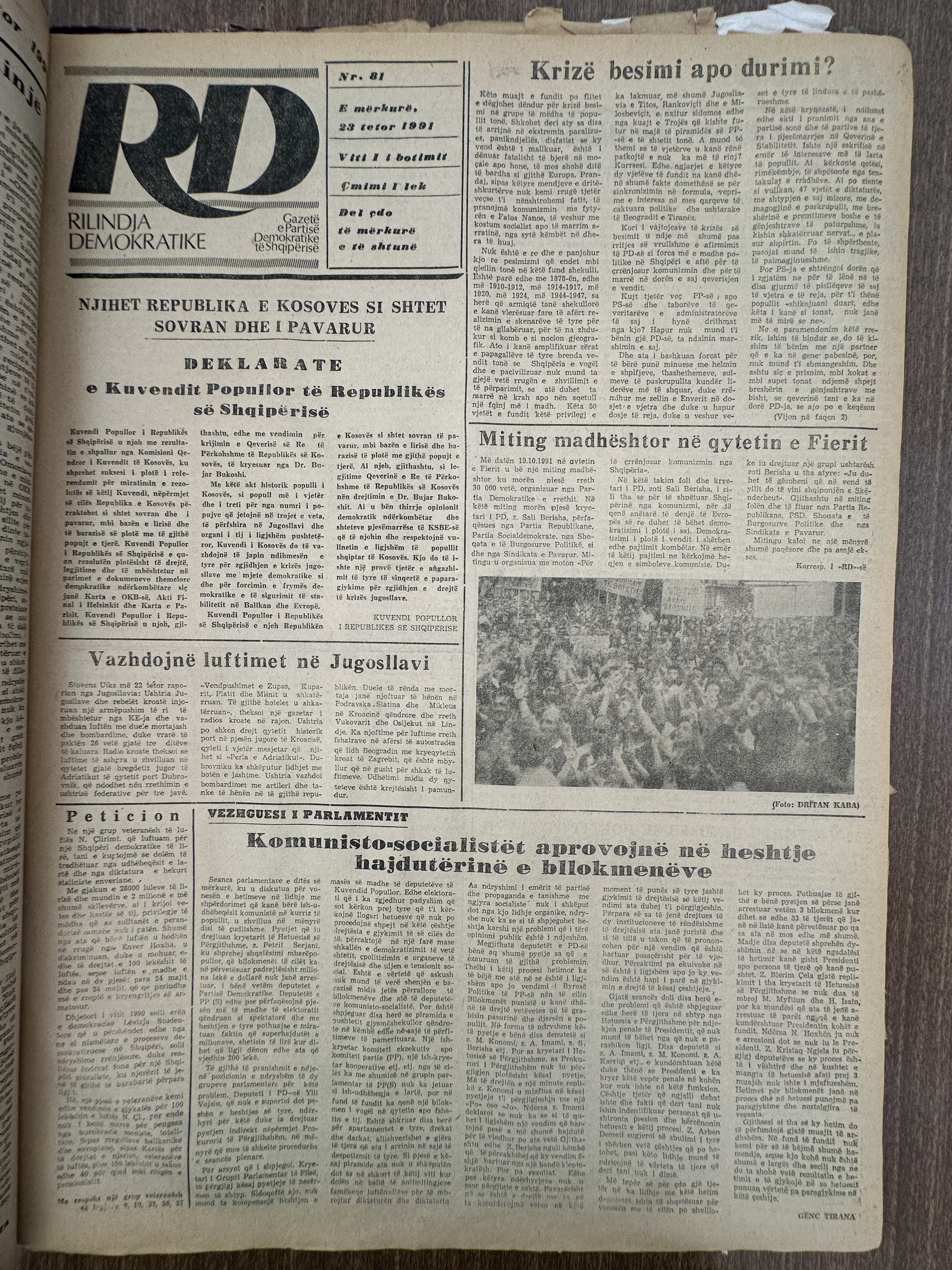 Rilindja Demokratike 1991-10-22
