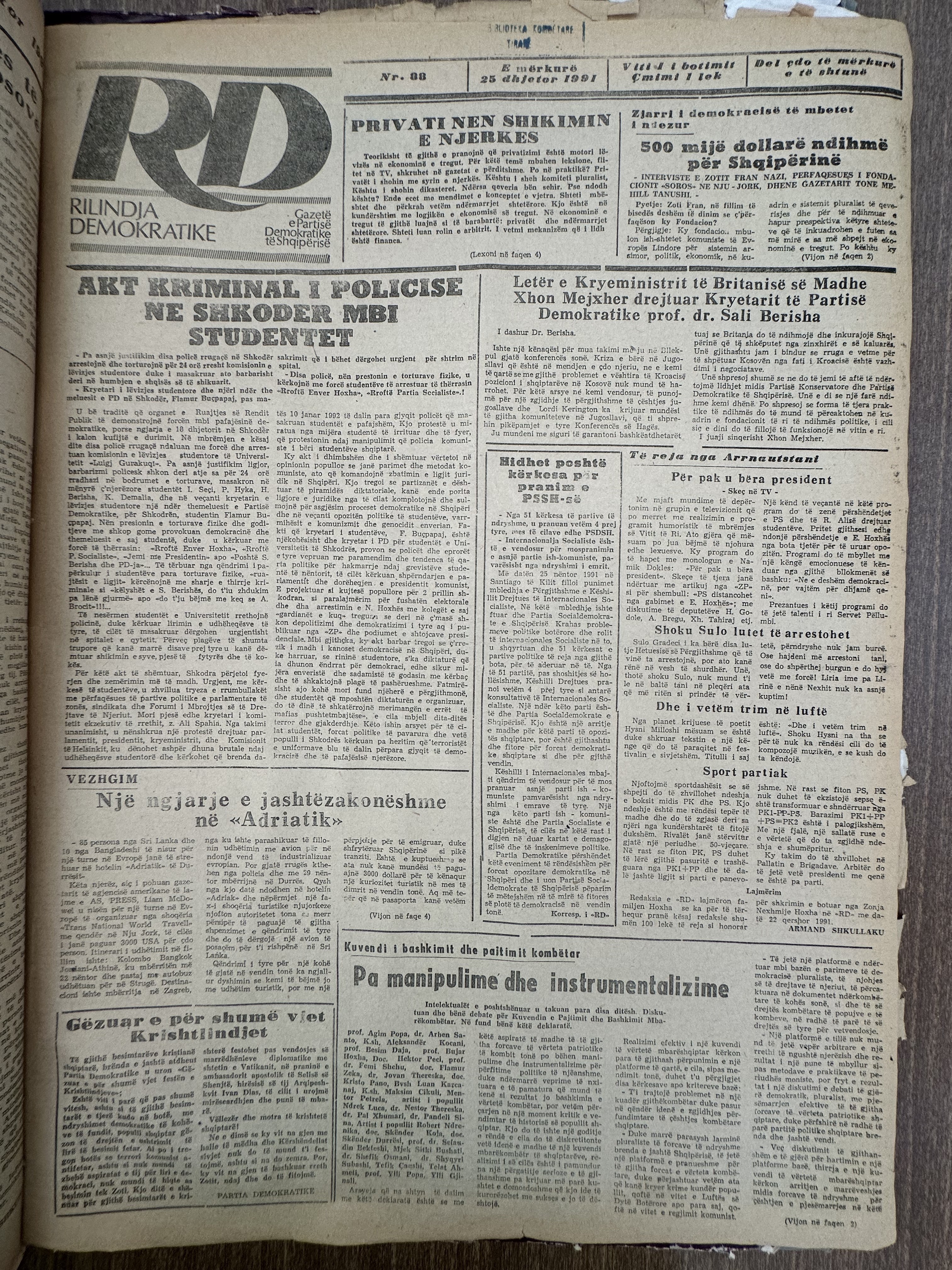 Rilindja Demokratike 1991-12-26