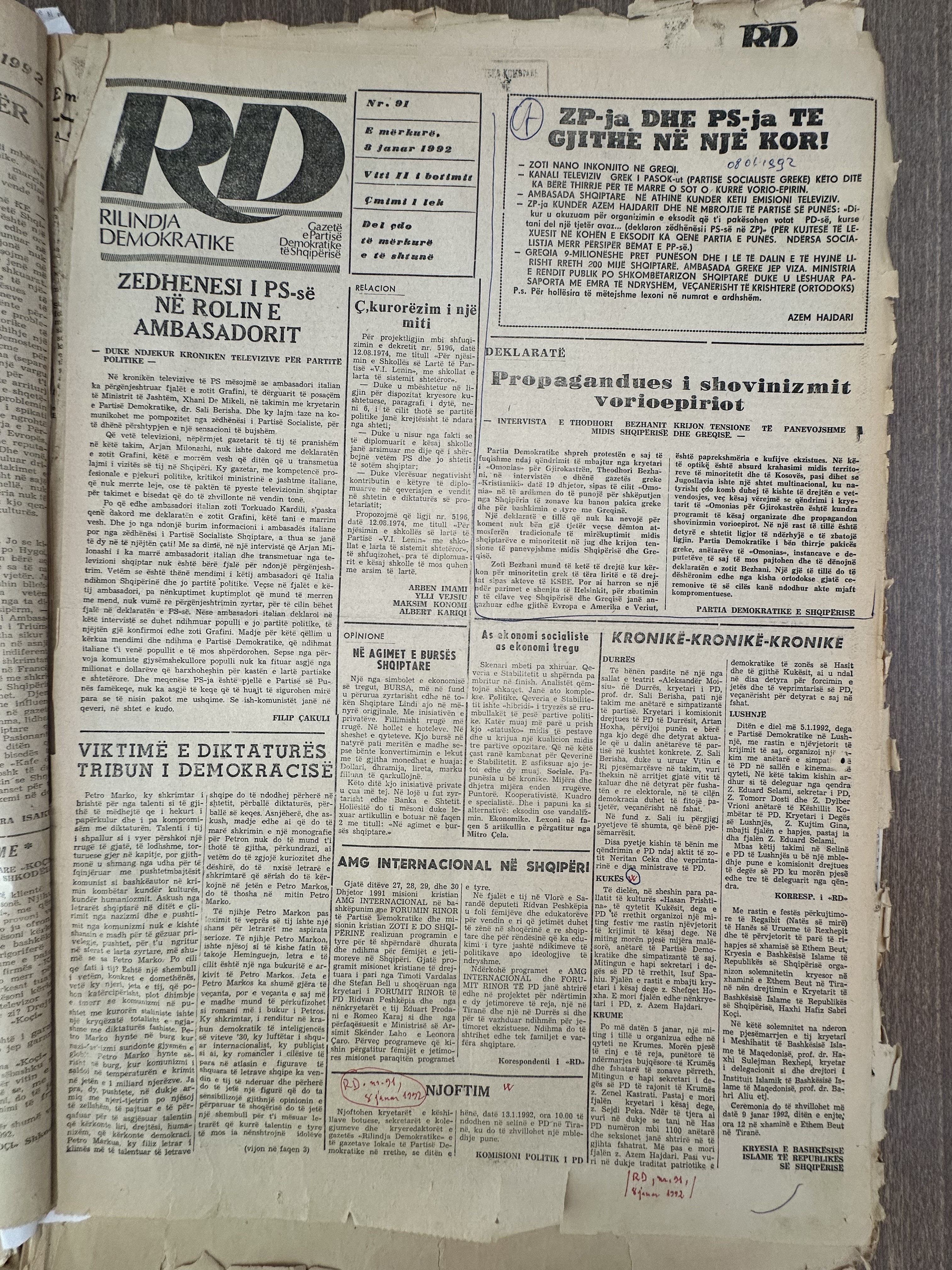 Rilindja Demokratike 1992-01-08