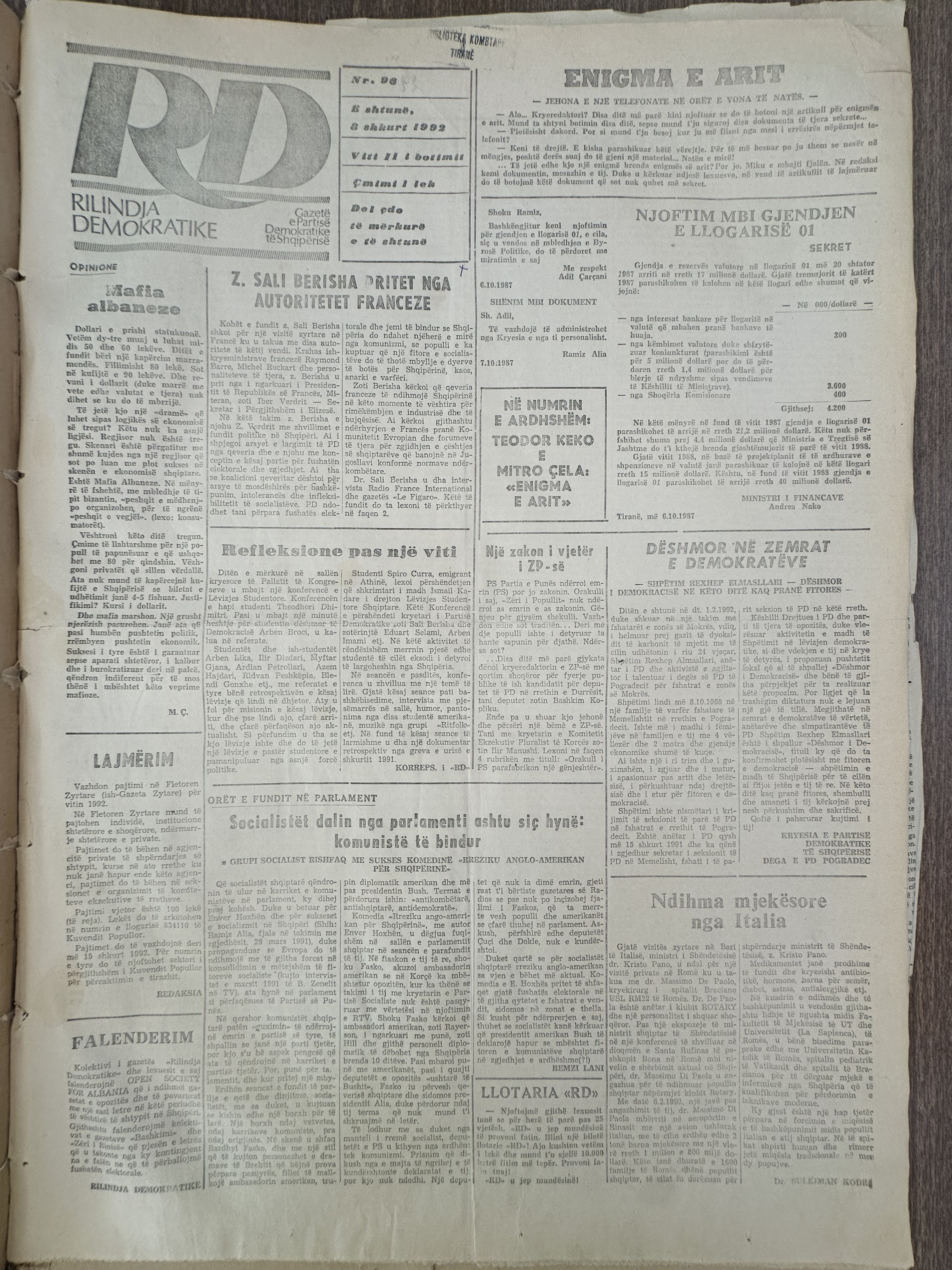 Rilindja Demokratike 1992-02-08