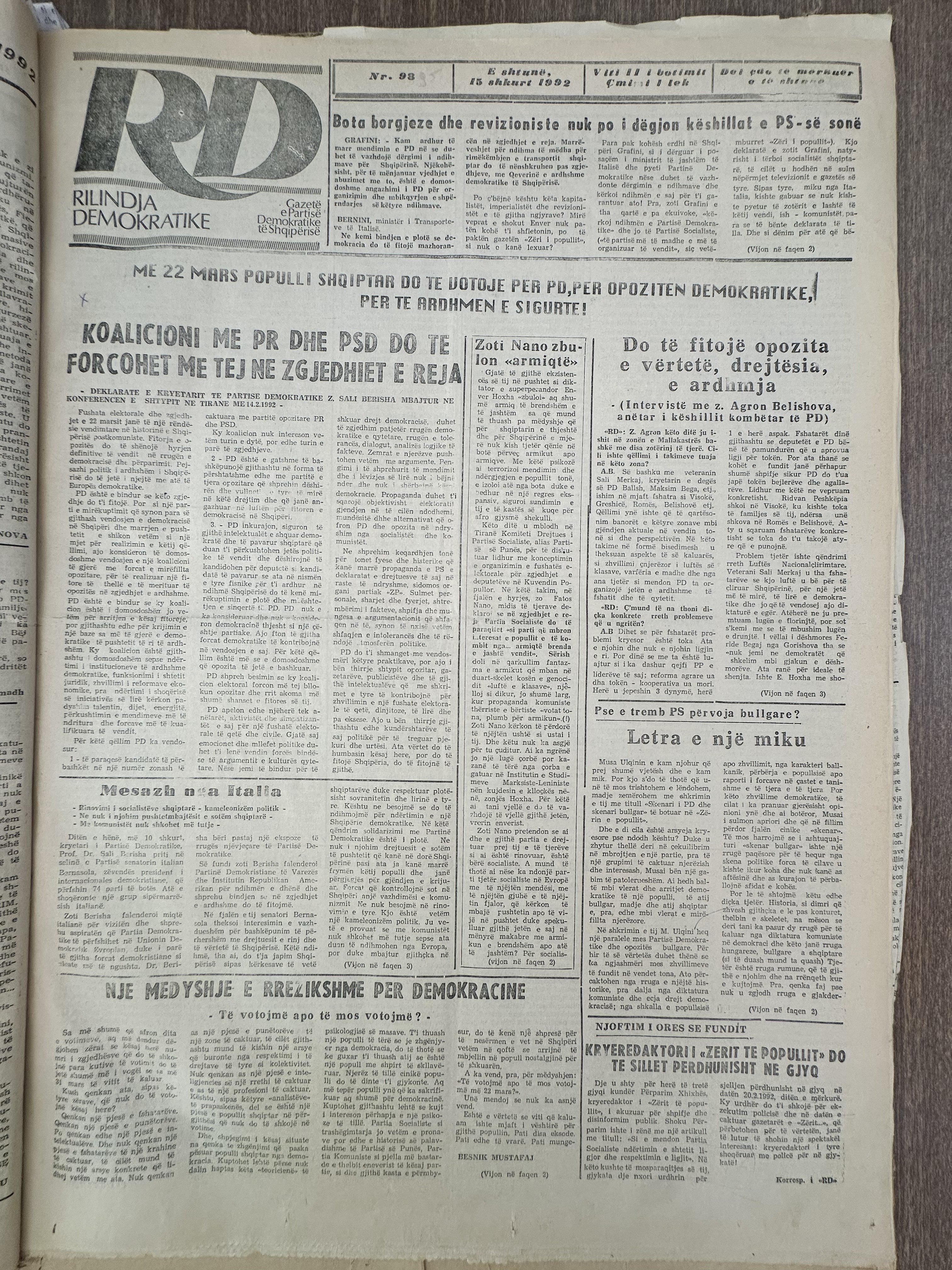 Rilindja Demokratike 1992-02-15