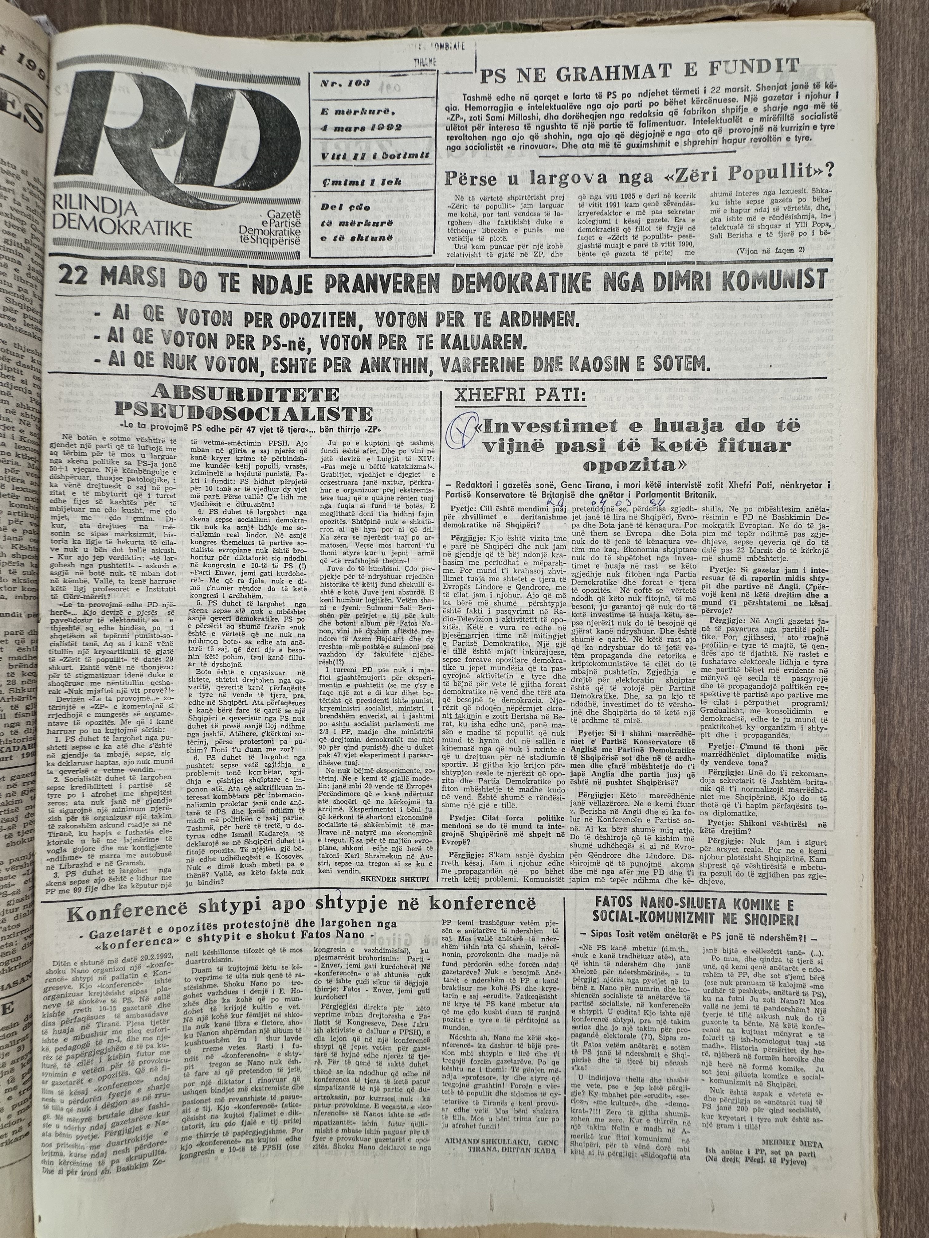 Rilindja Demokratike 1992-03-04