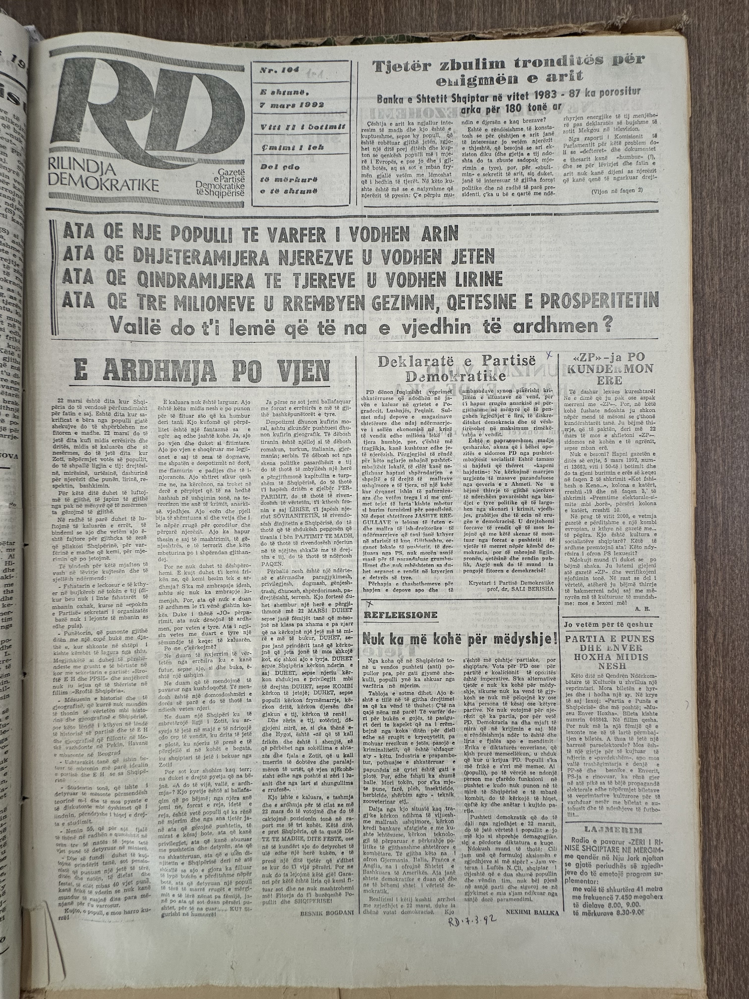 Rilindja Demokratike 1992-03-07