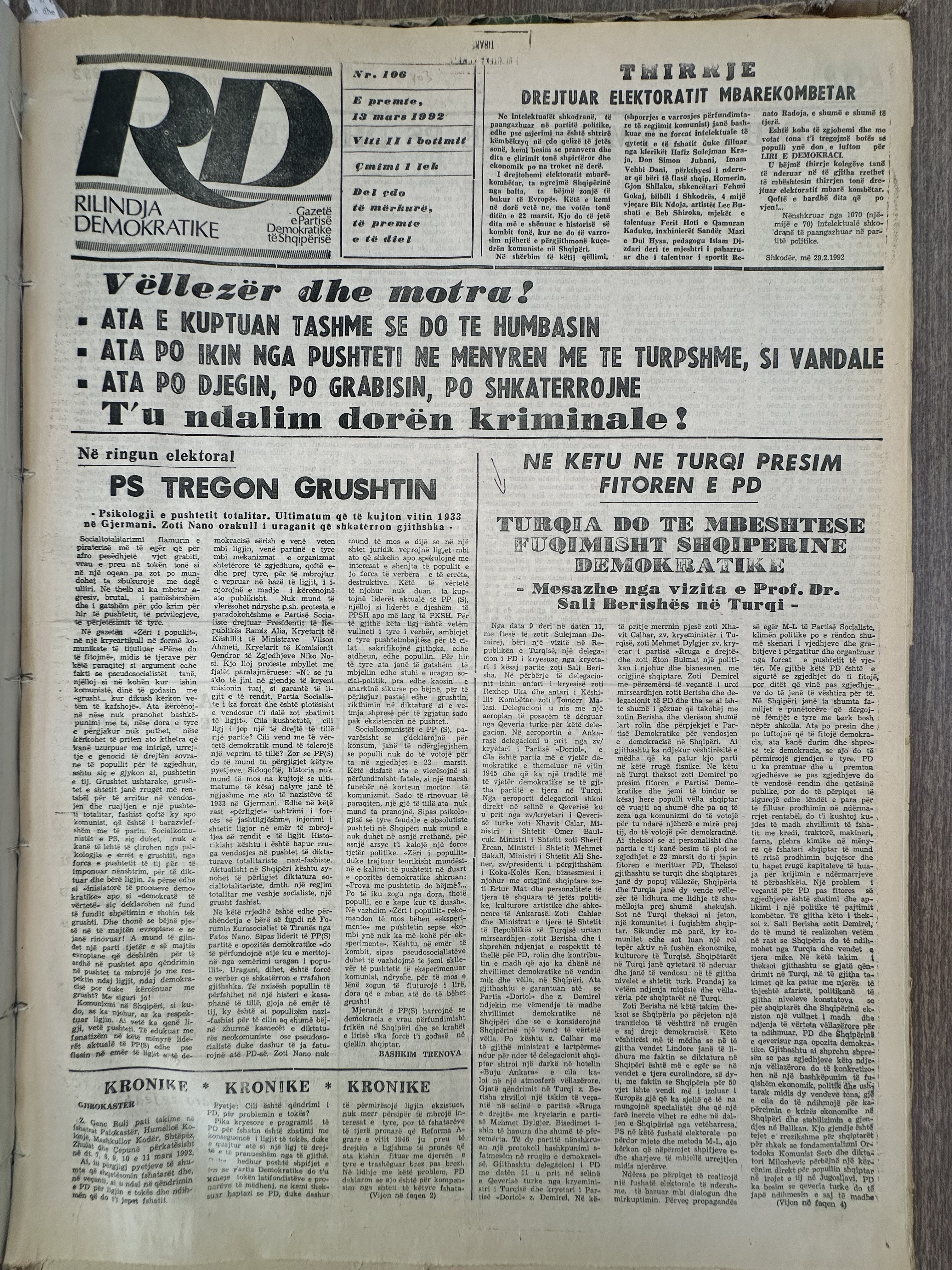 Rilindja Demokratike 1992-03-13