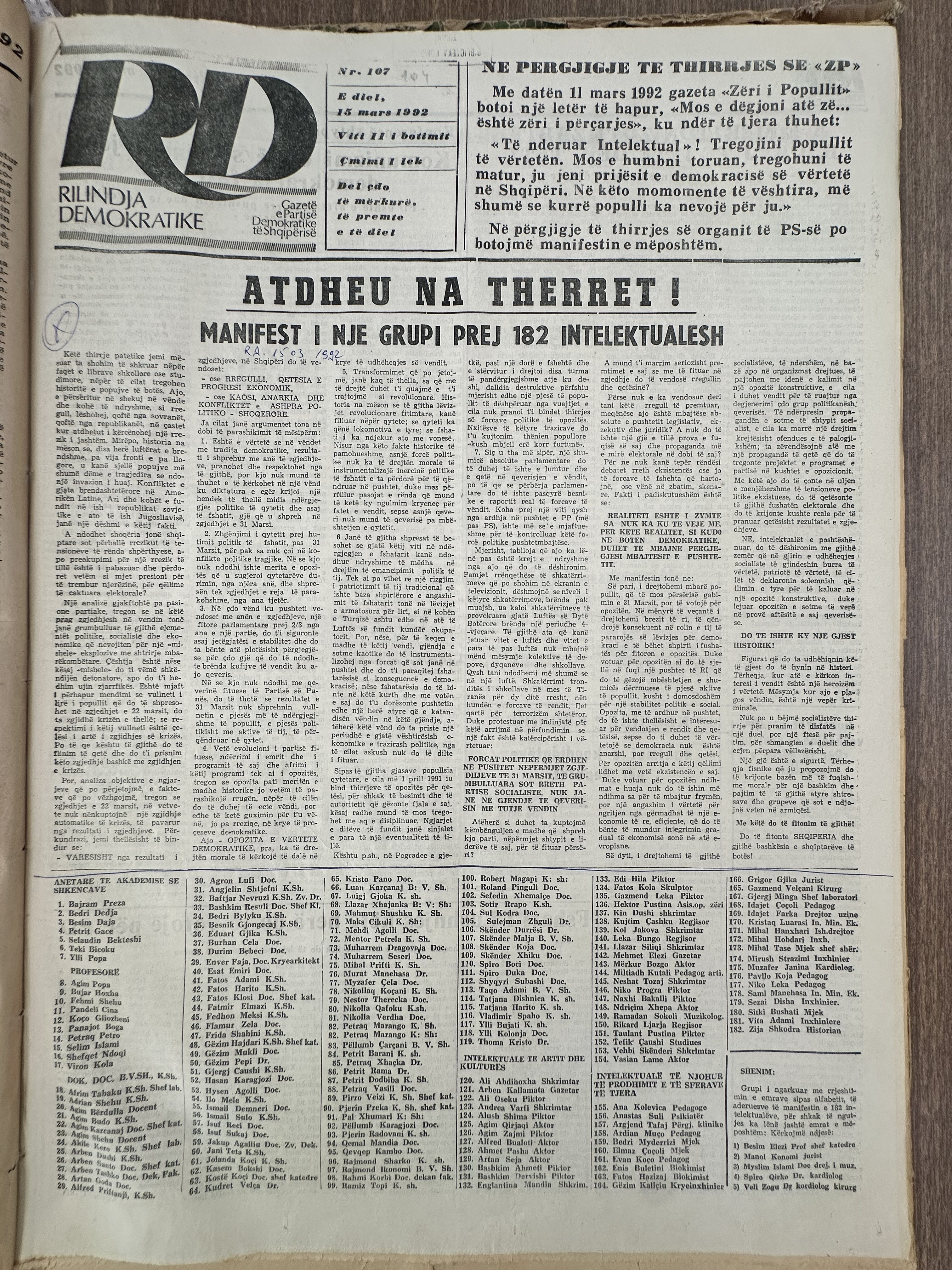 Rilindja Demokratike 1992-03-11