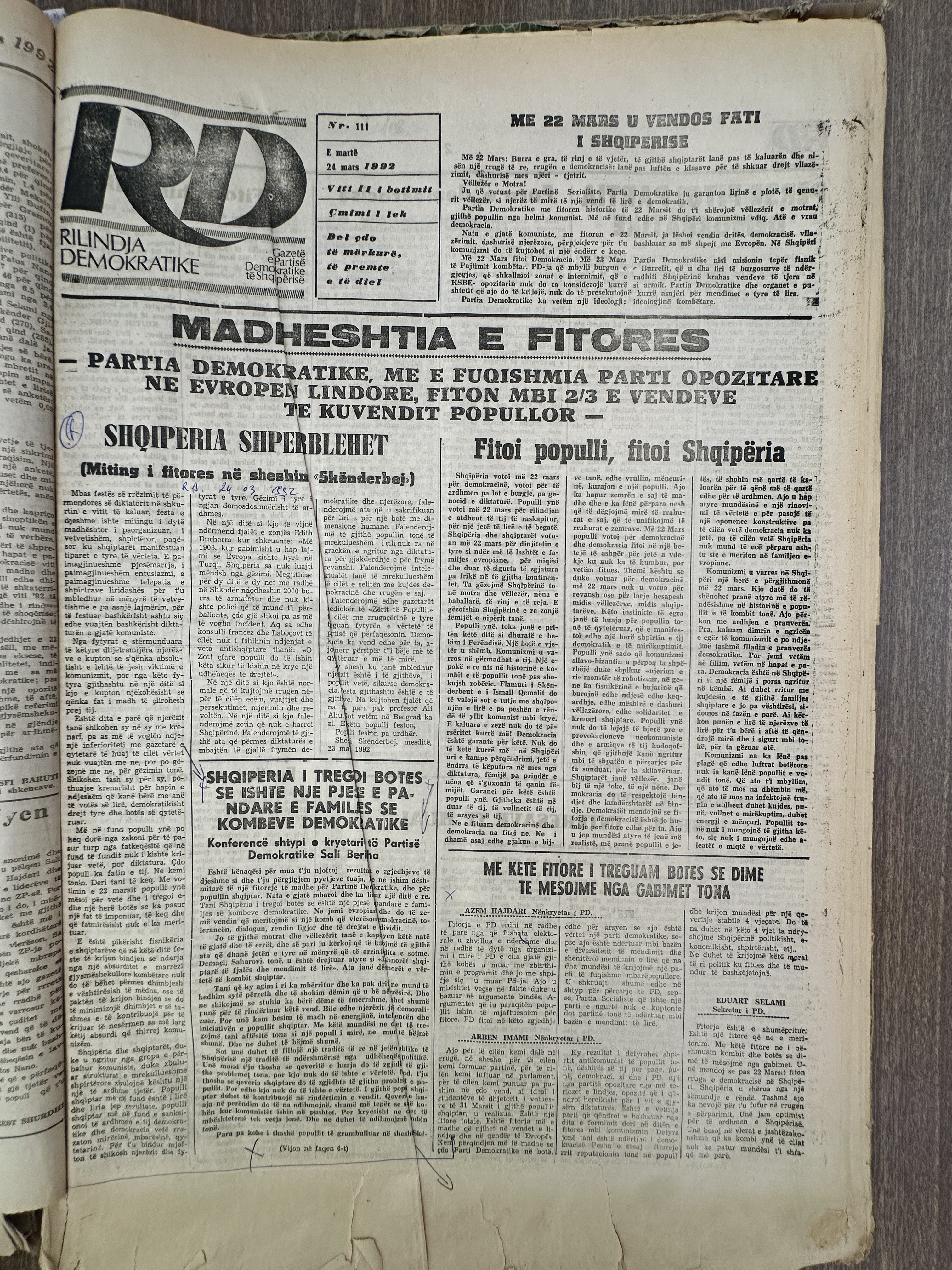 Rilindja Demokratike 1992-03-24