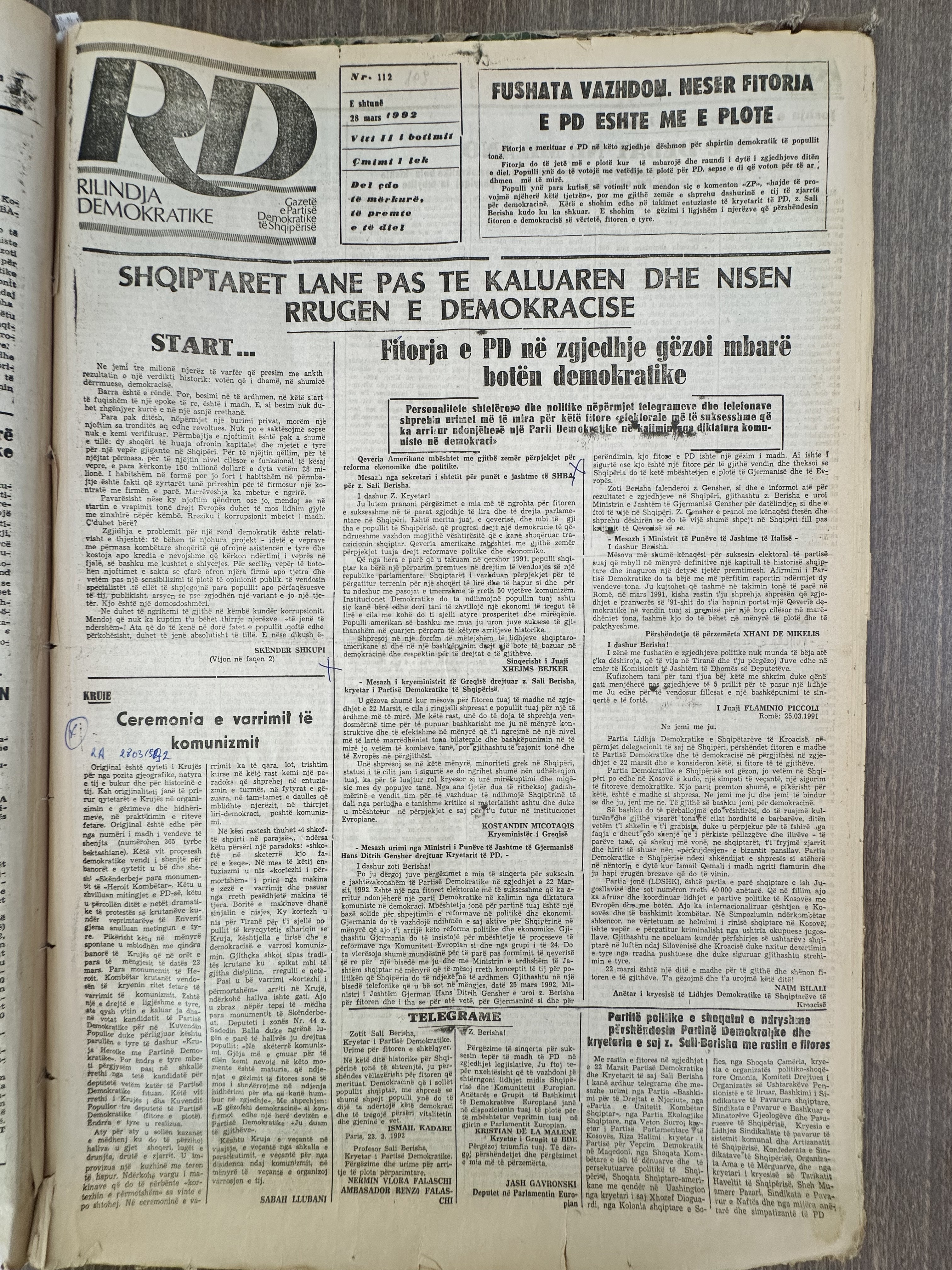 Rilindja Demokratike 1992-03-28