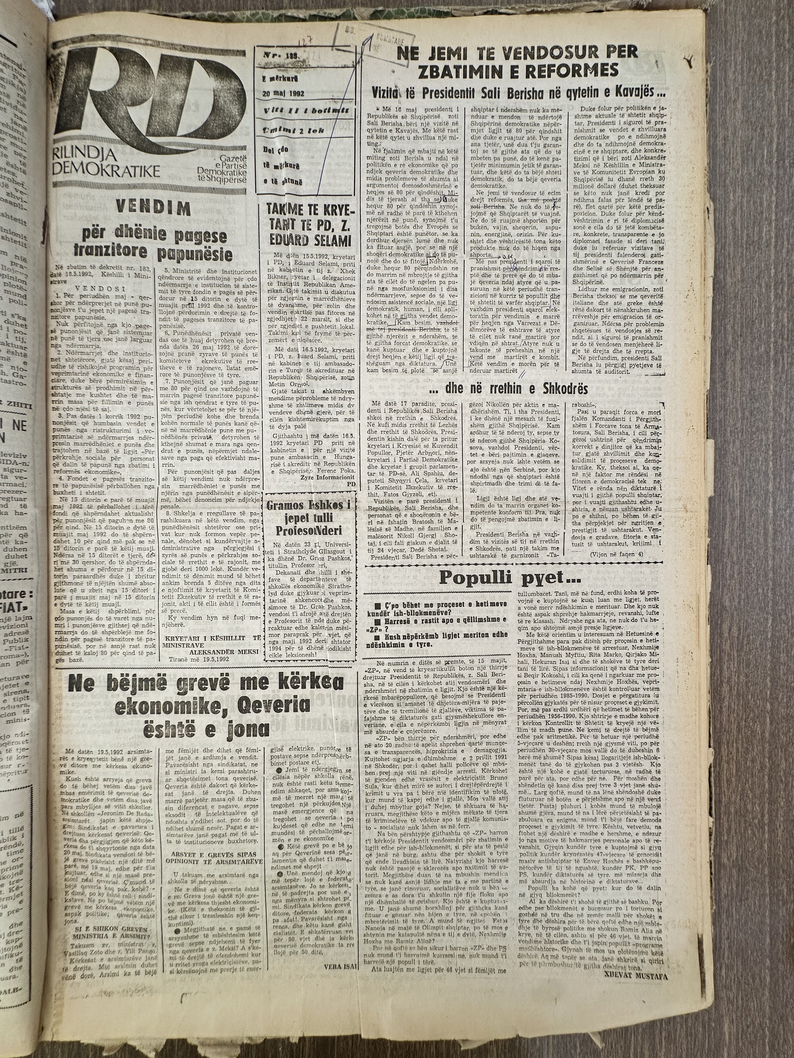 Rilindja Demokratike 1992-05-20