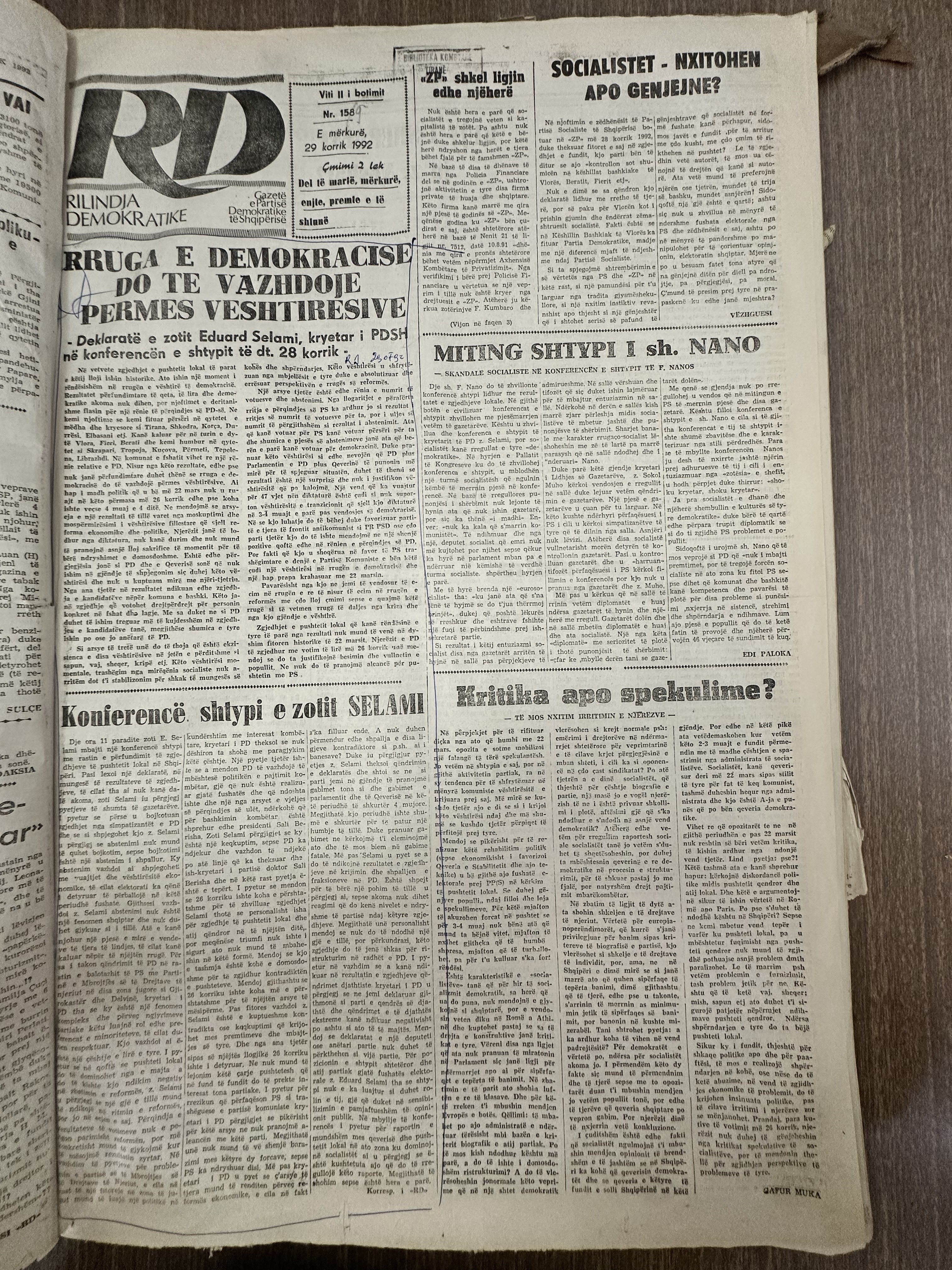Rilindja Demokratike 1992-07-29
