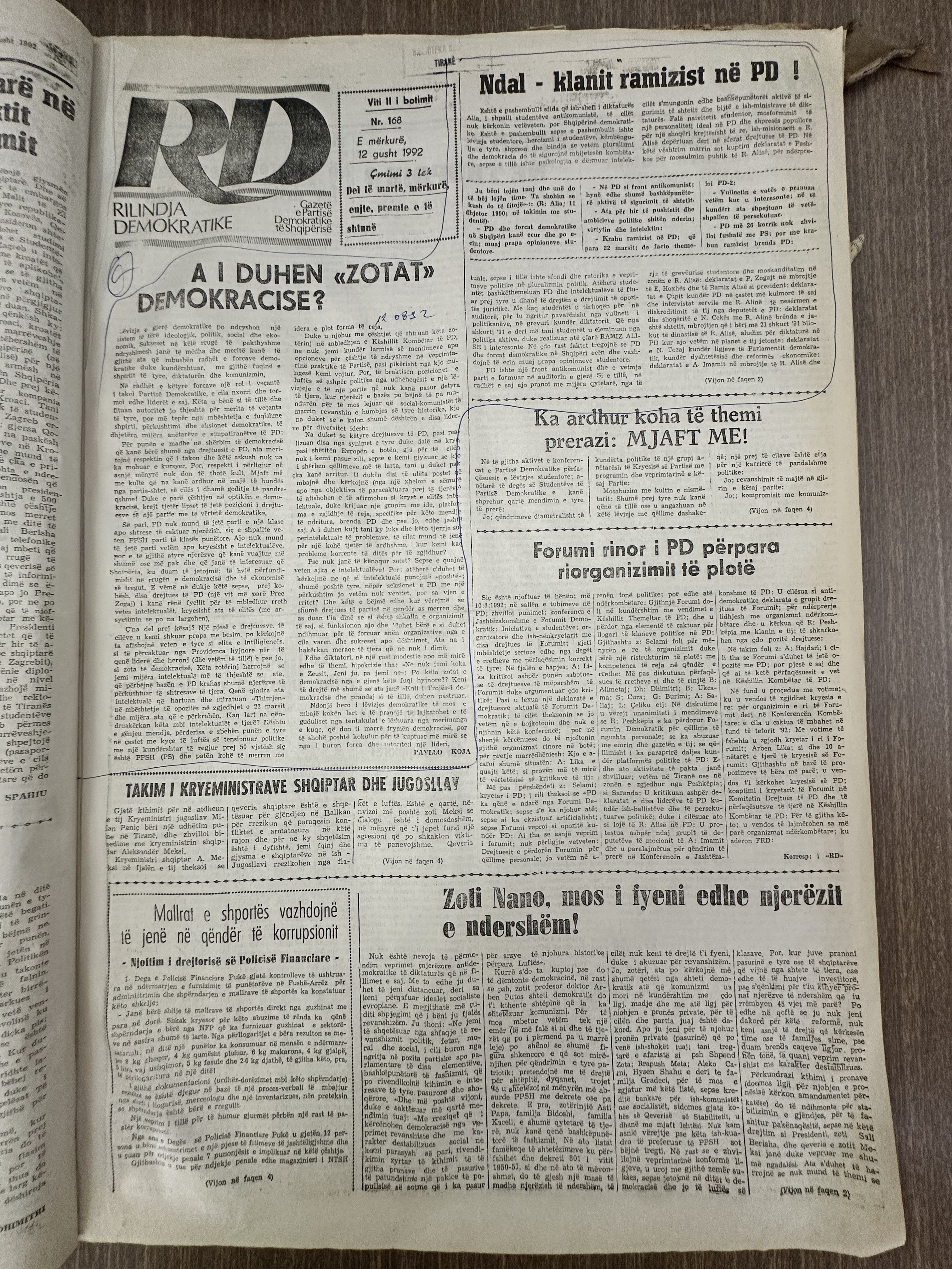 Rilindja Demokratike 1992-08-12