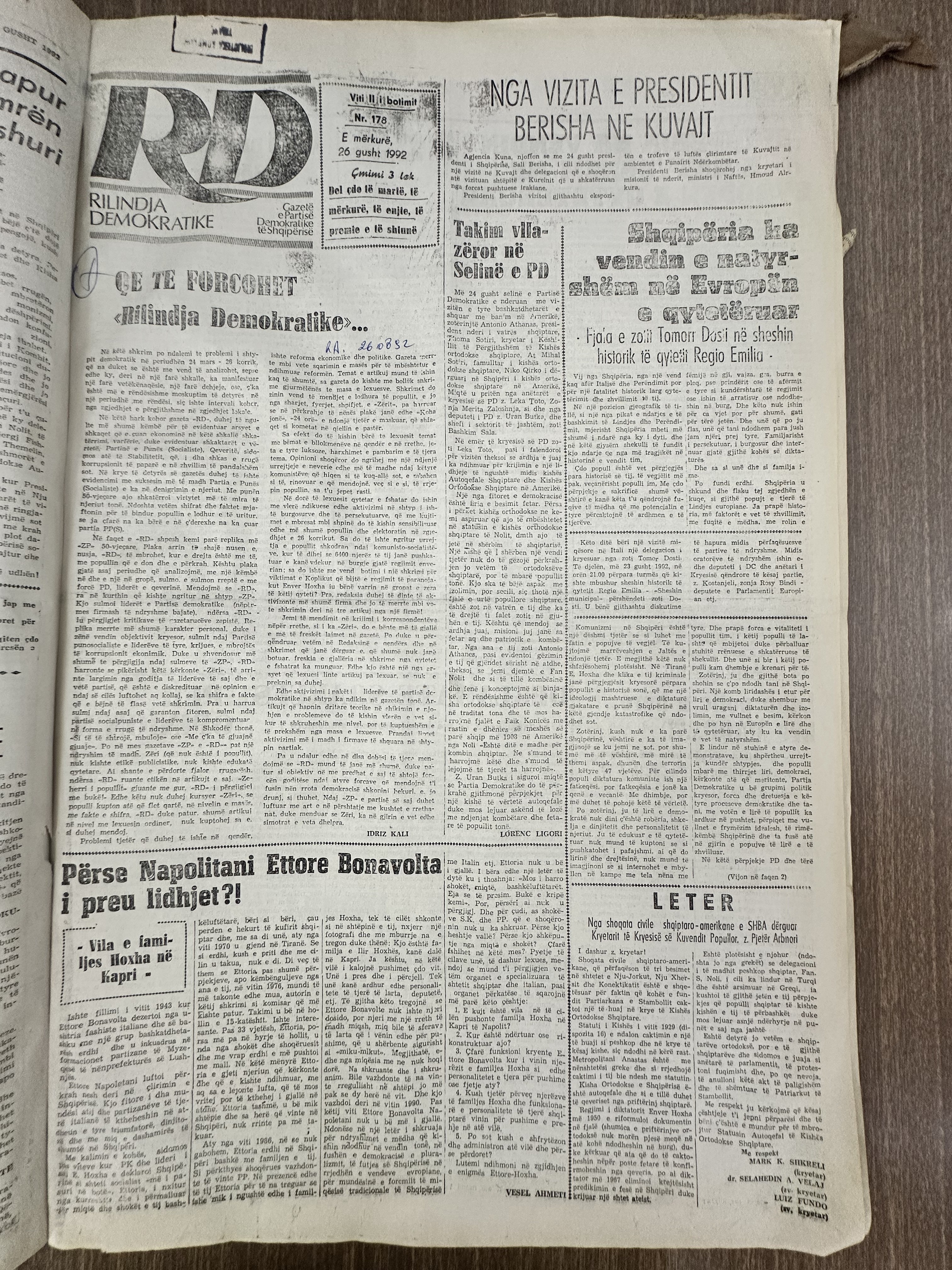 Rilindja Demokratike 1992-08-26