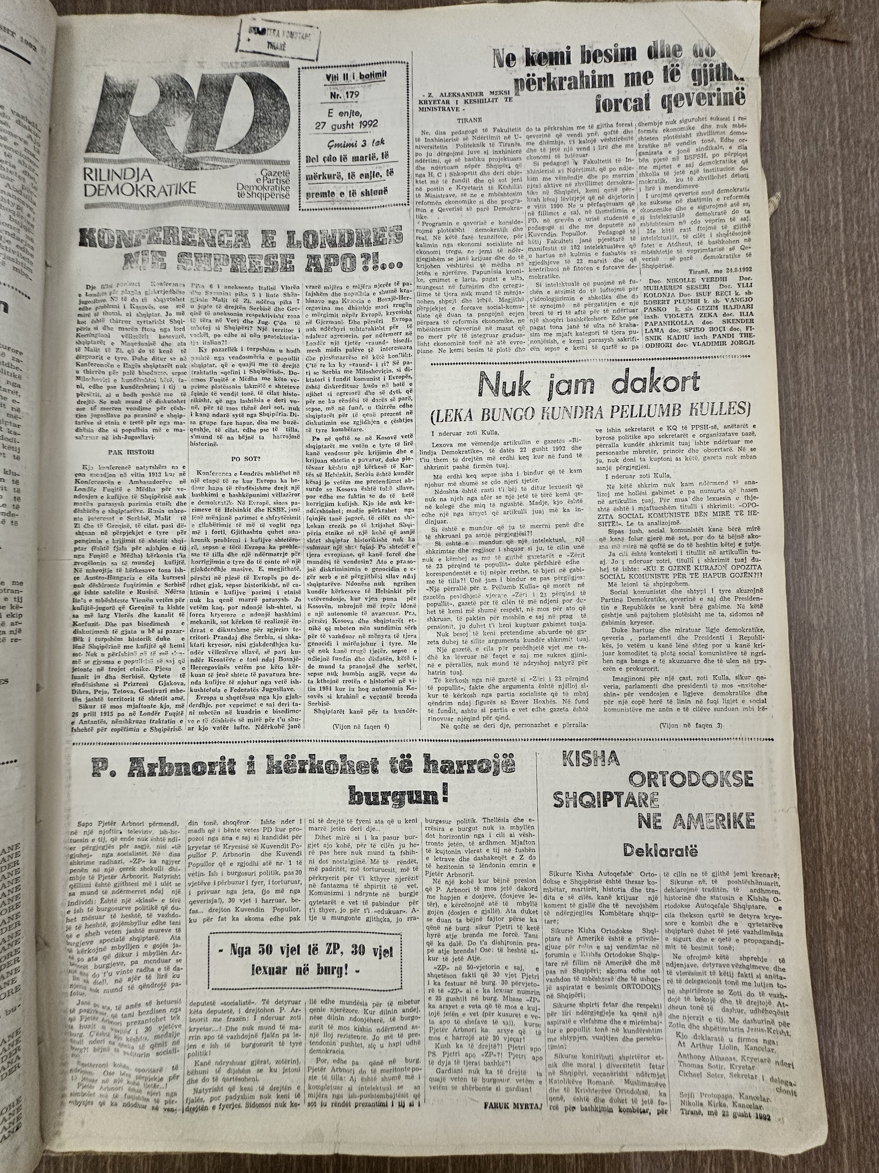Rilindja Demokratike 1992-08-27